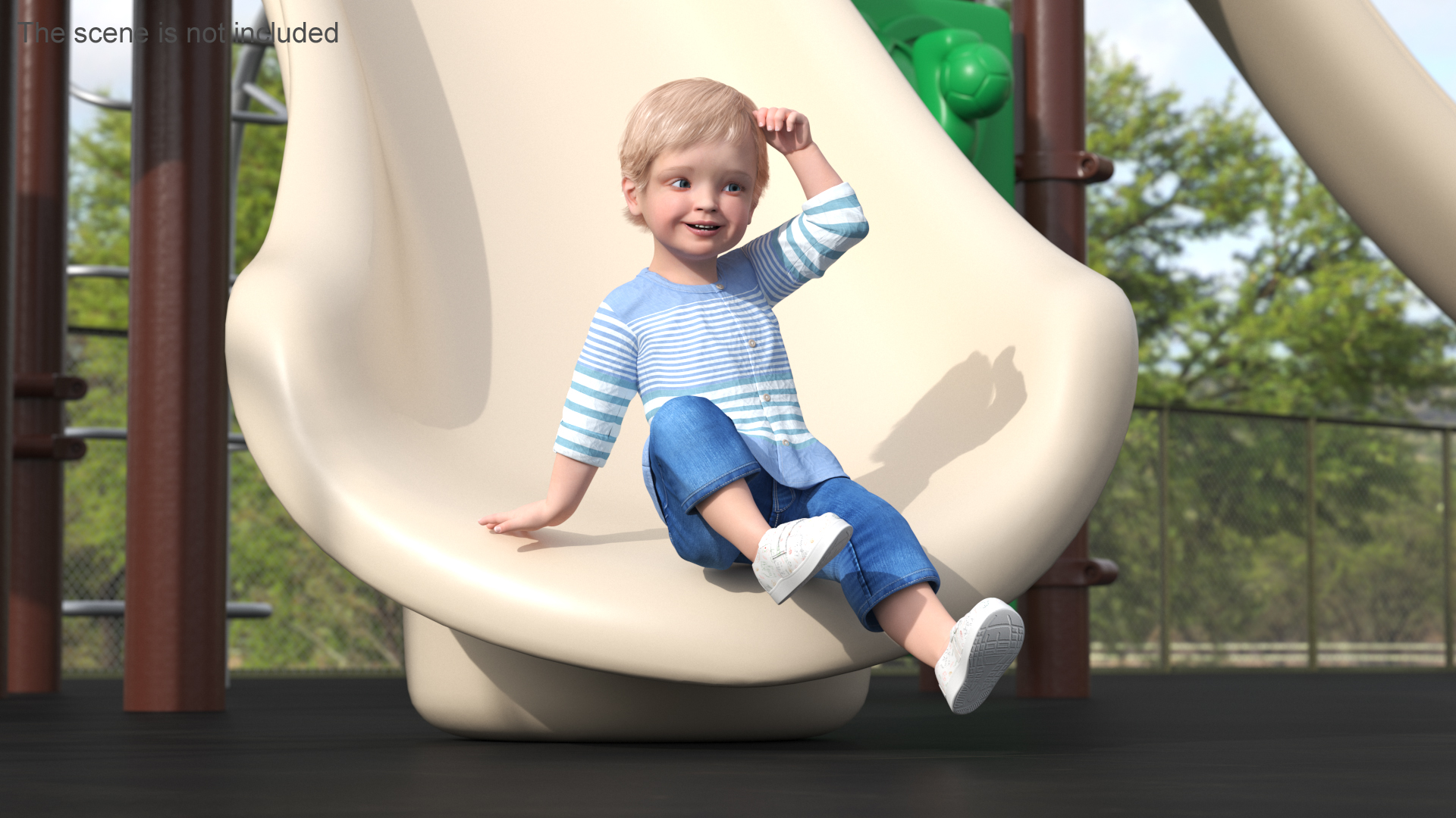 3D model Baby in Summer Strolling Clothes Sitting Pose