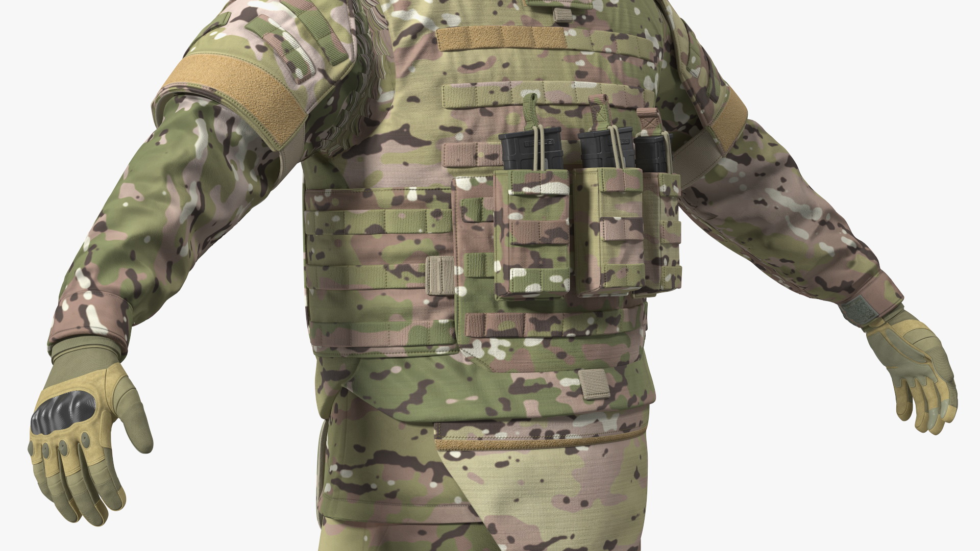 3D model Military Soldier Green Camo with Night Visor A-pose Fur