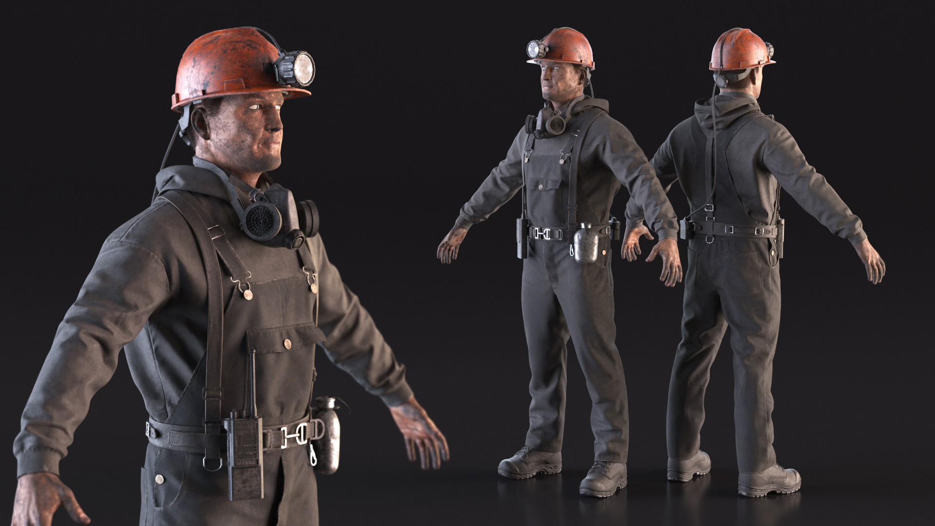 3D Coal Miner A-Pose Fur