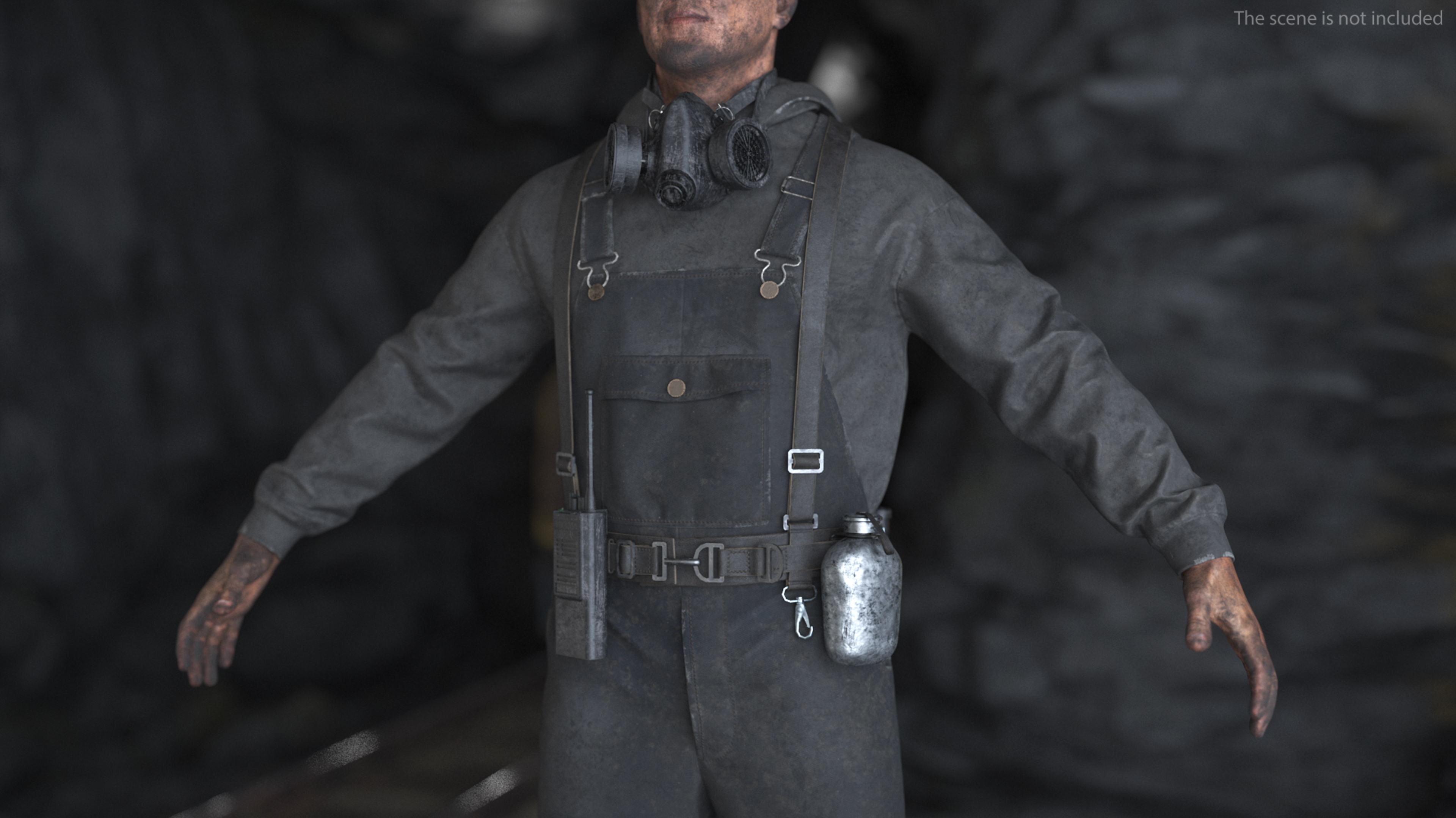 3D Coal Miner A-Pose Fur
