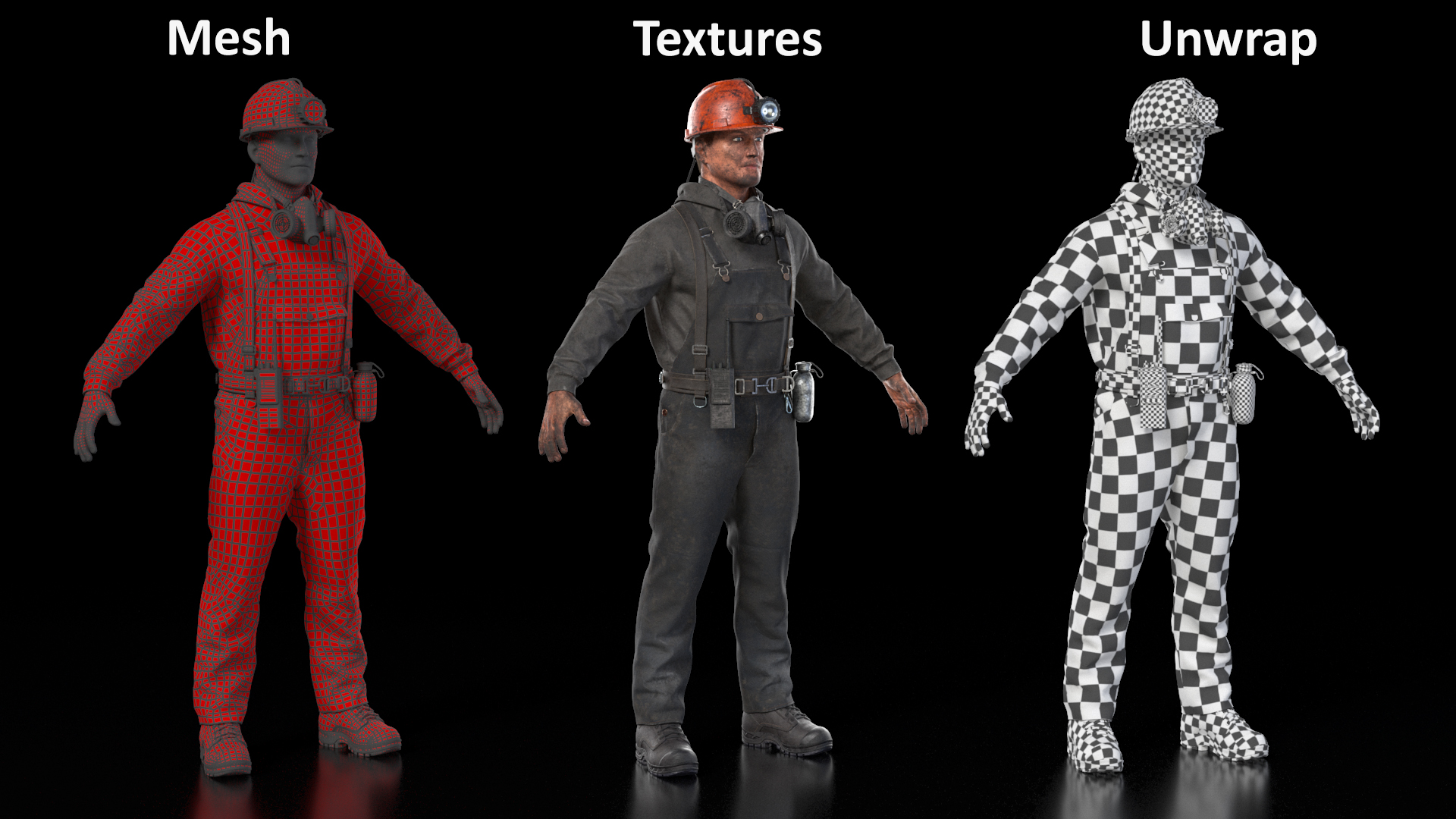3D Coal Miner A-Pose Fur