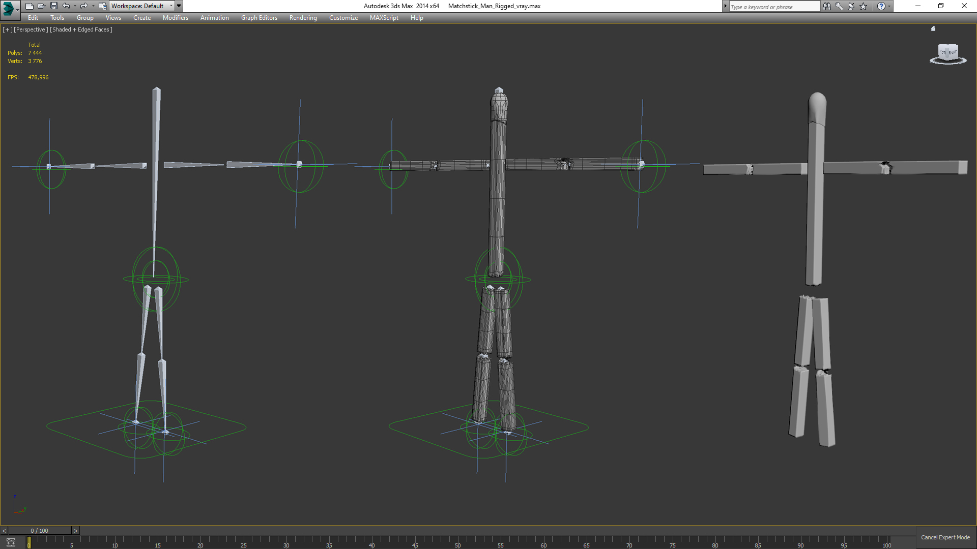 3D model Matchstick Man Rigged for Maya