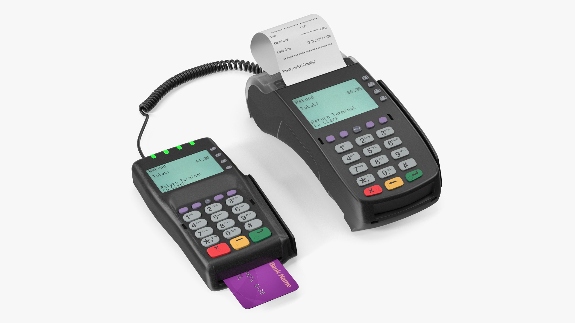 Card Processing Terminals with Printed Receipt and Bank