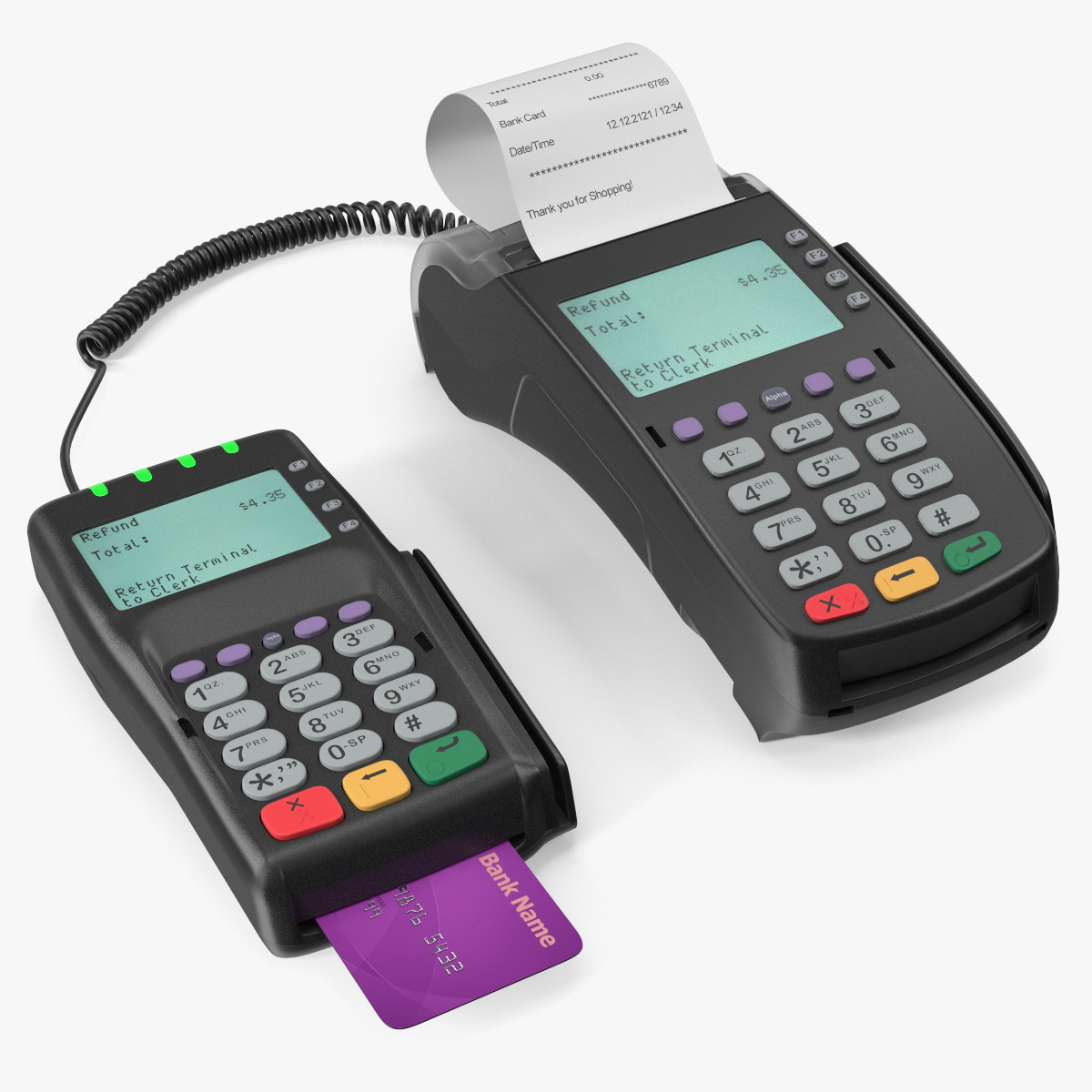 Card Processing Terminals with Printed Receipt and Bank