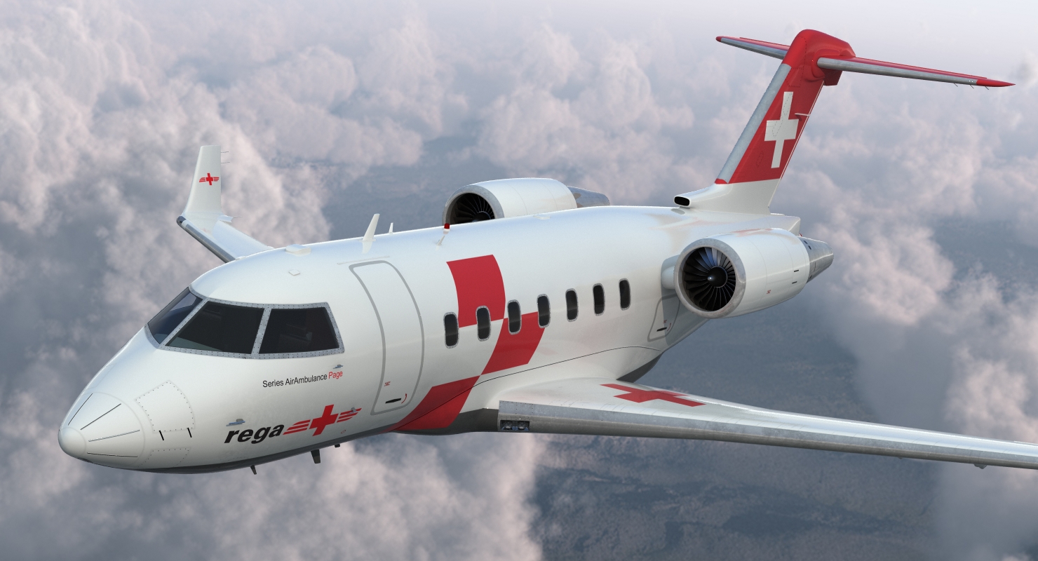 Swiss Air Ambulance Jet Bombardier Challenger 604 3D model
