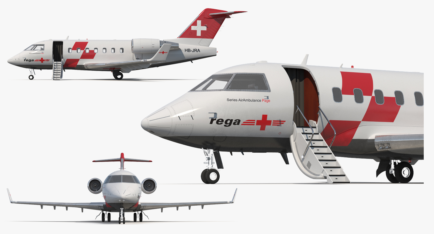 Swiss Air Ambulance Jet Bombardier Challenger 604 3D model