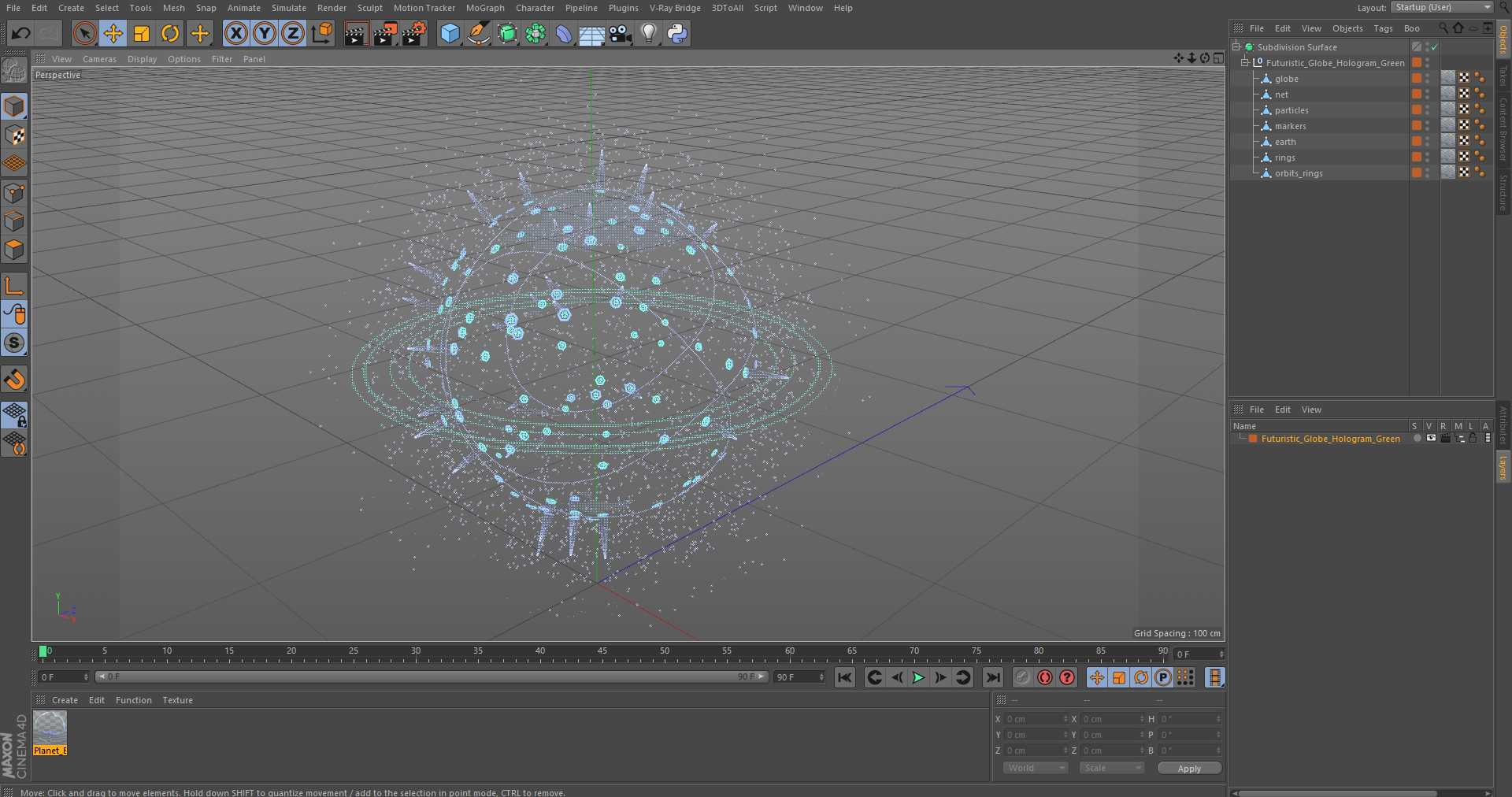 3D Futuristic Globe Hologram Green