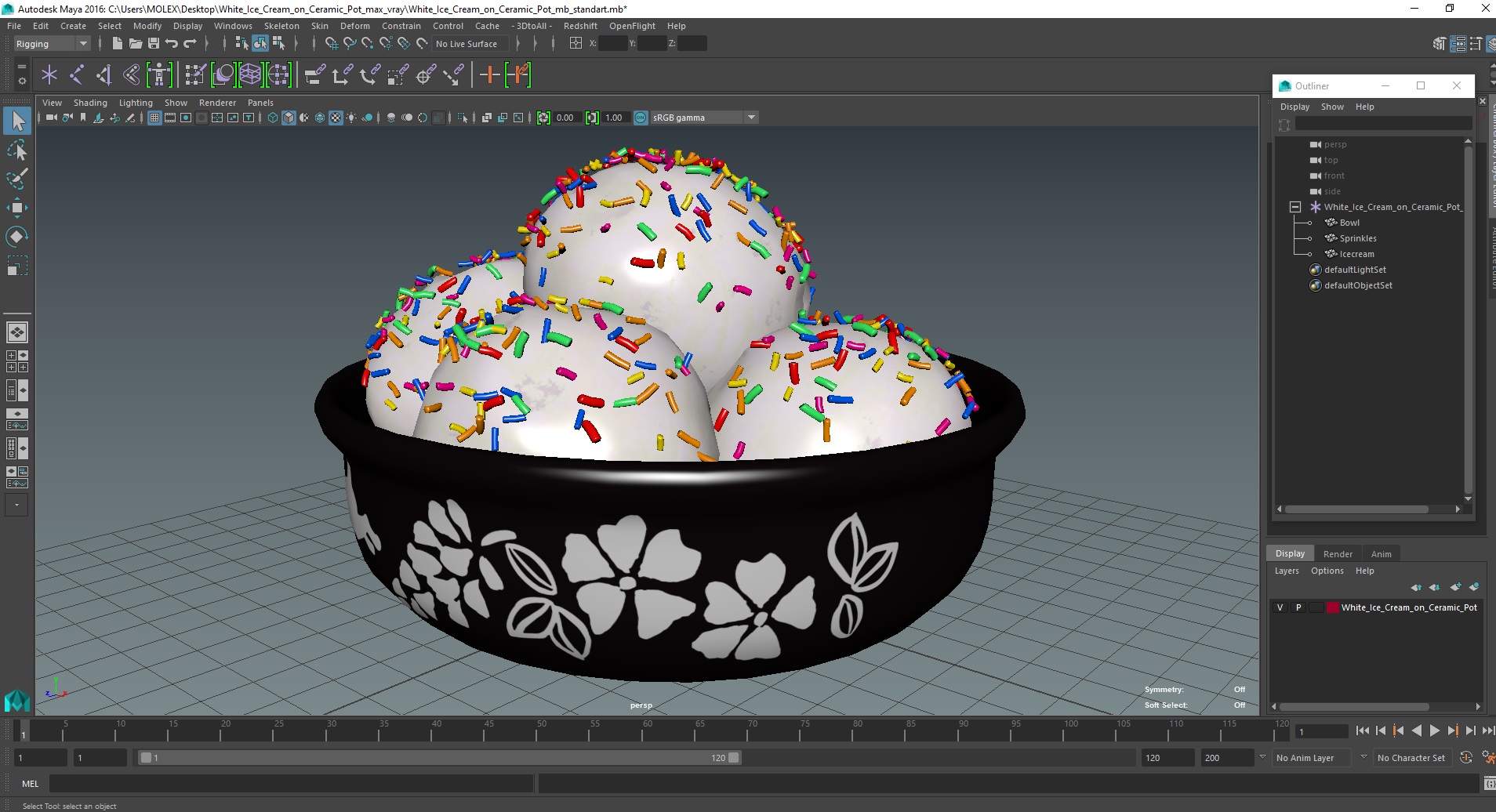 3D model White Ice Cream on Ceramic Pot