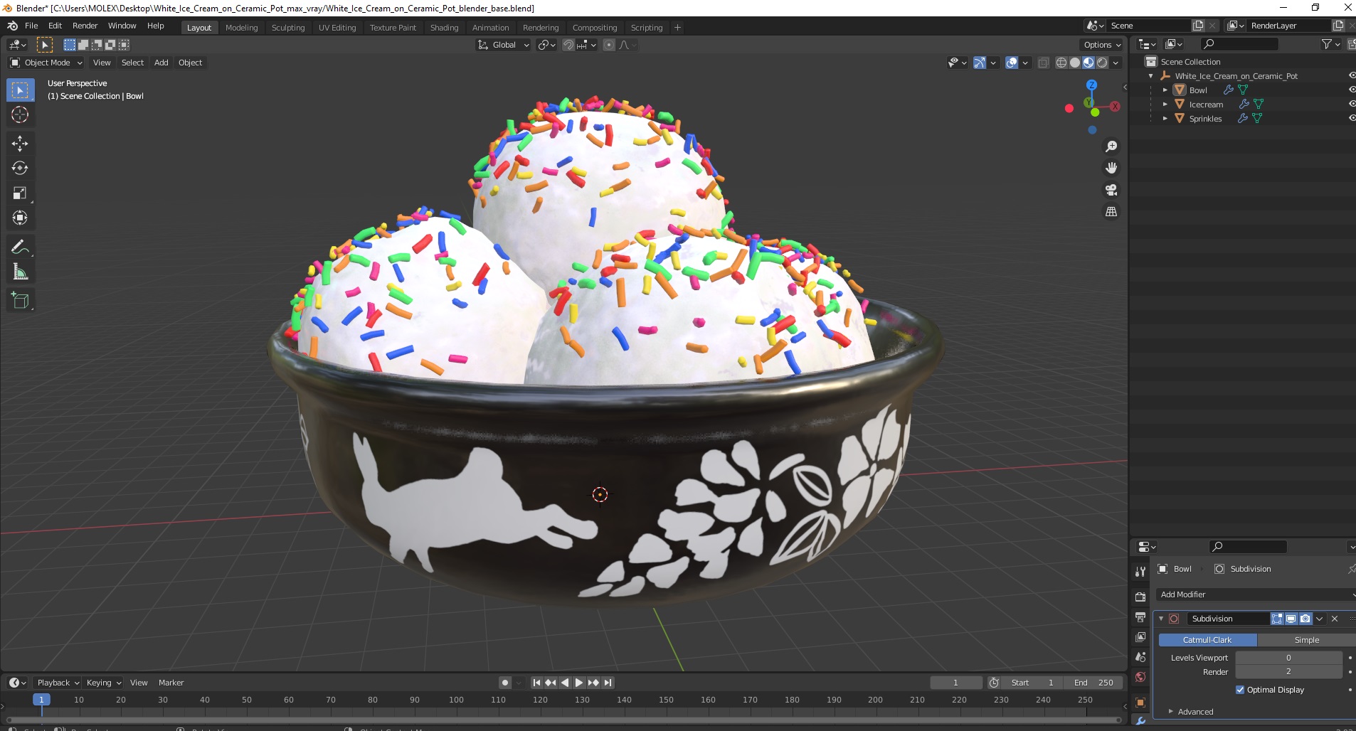 3D model White Ice Cream on Ceramic Pot