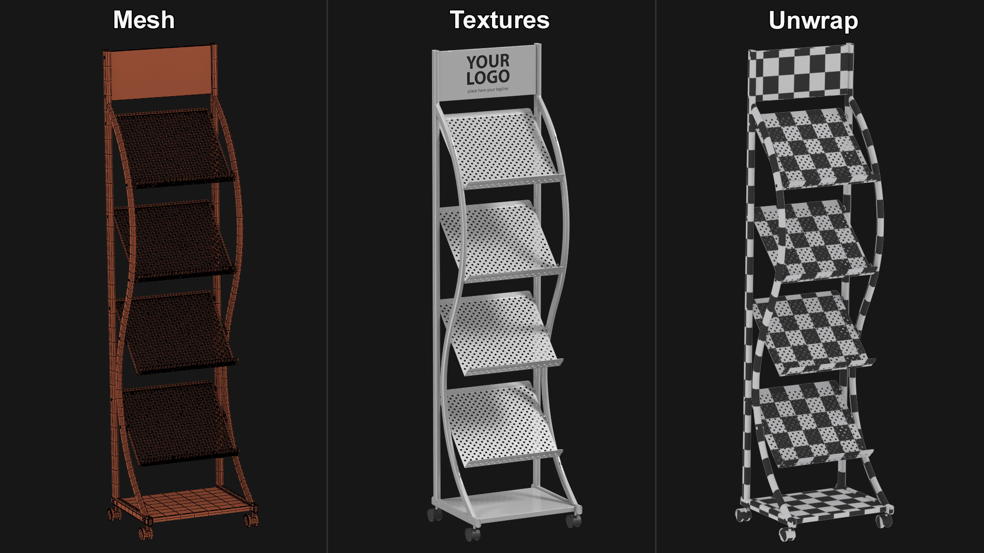 3D model Mockup Magazine Rack Aluminium