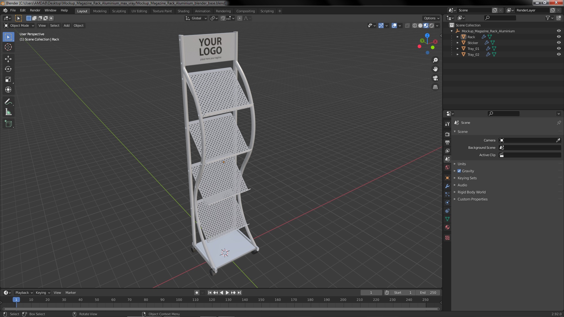 3D model Mockup Magazine Rack Aluminium