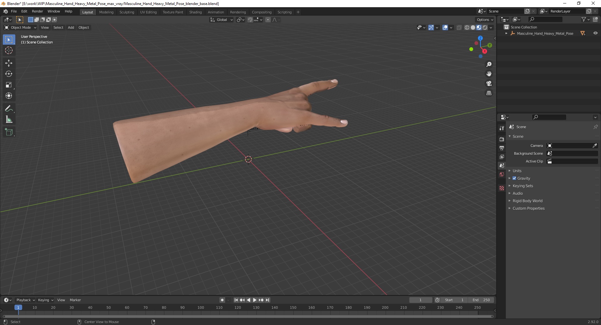 3D Masculine Hand Heavy Metal Pose