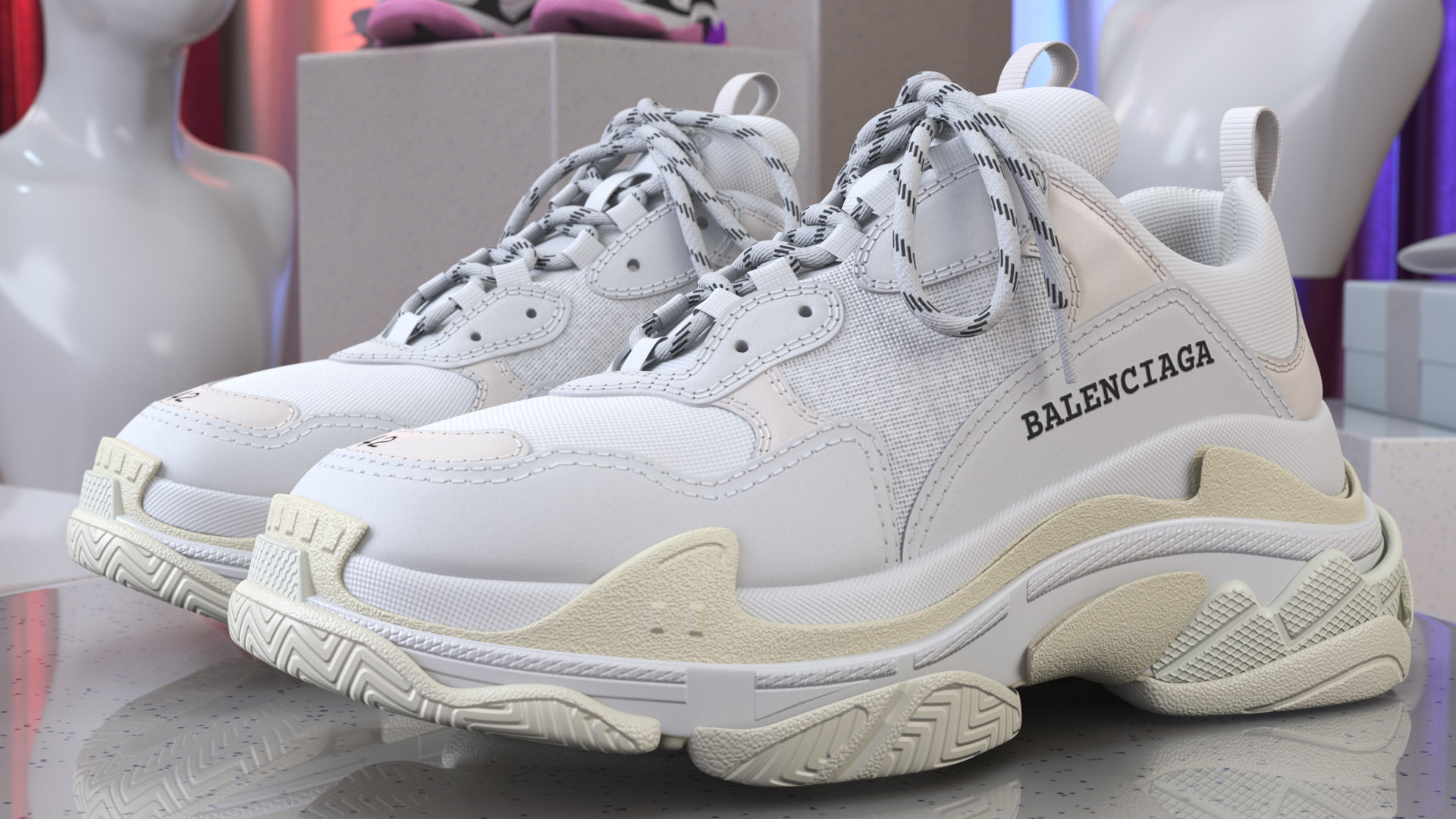 3D Balenciaga Triple S Sneaker White model