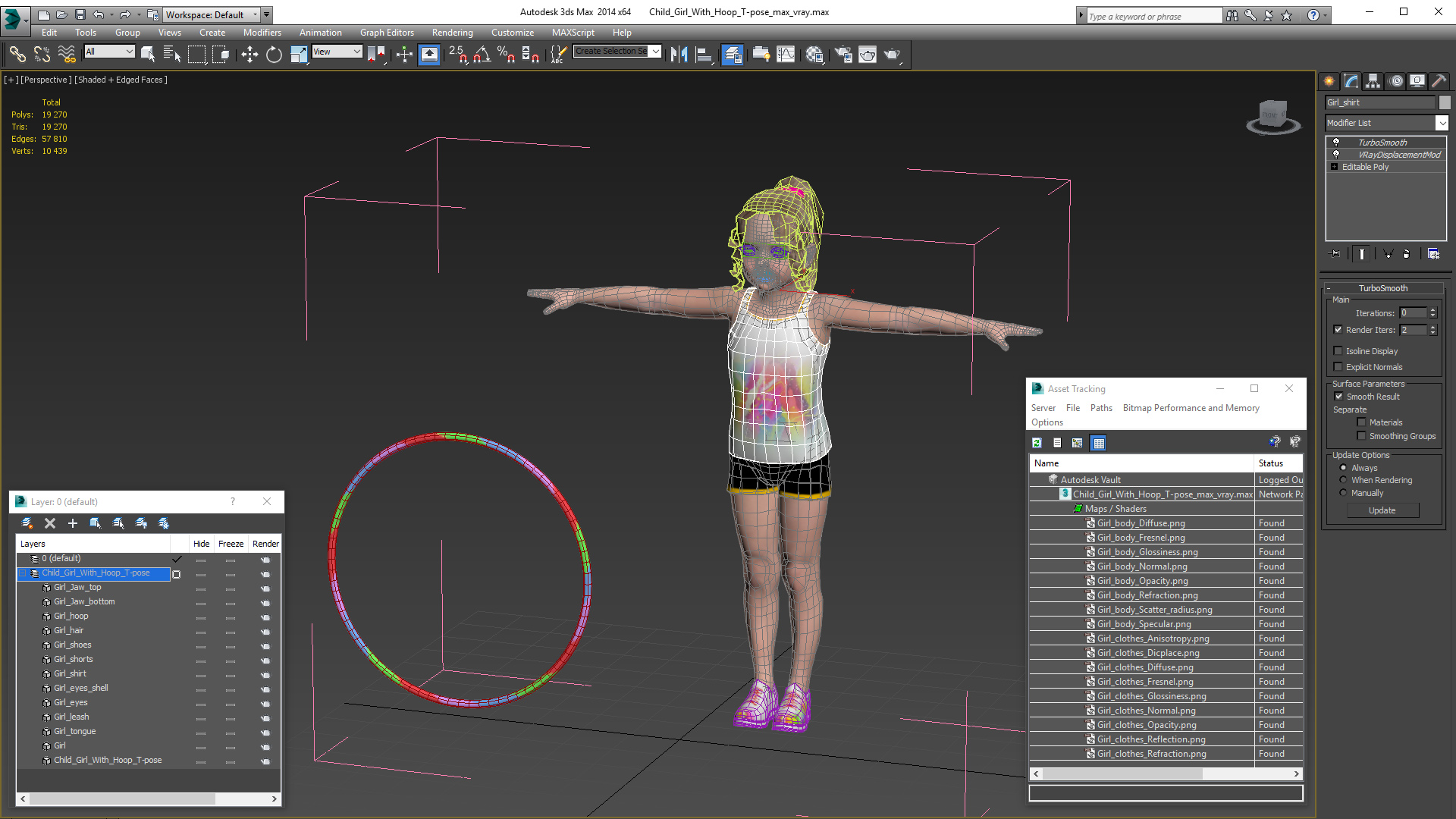 Child Girl With Hoop T-pose 3D