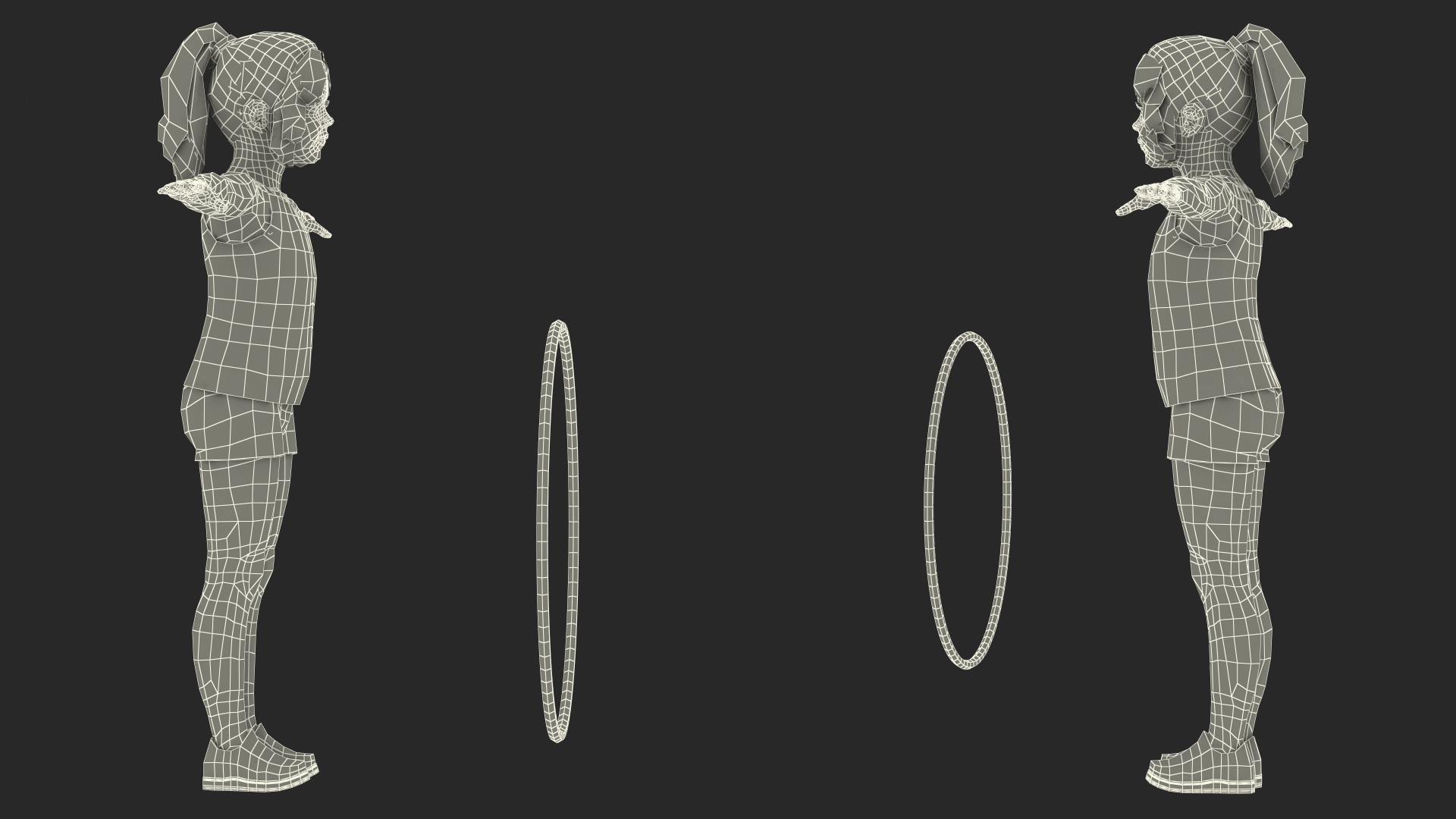 Child Girl With Hoop T-pose 3D