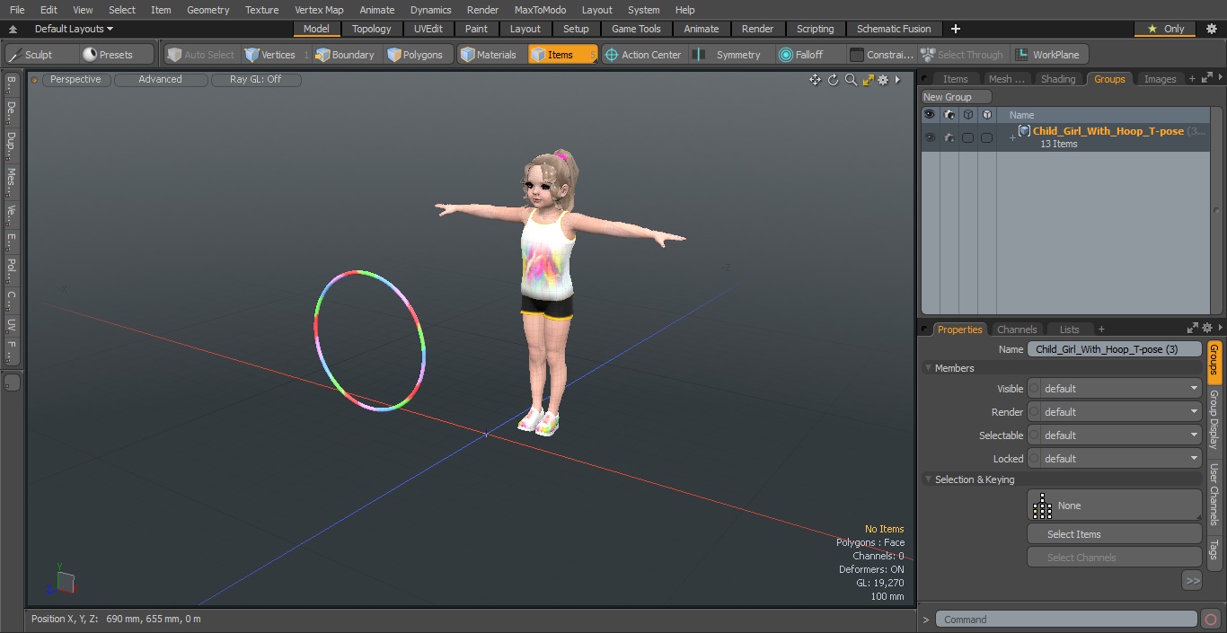 Child Girl With Hoop T-pose 3D