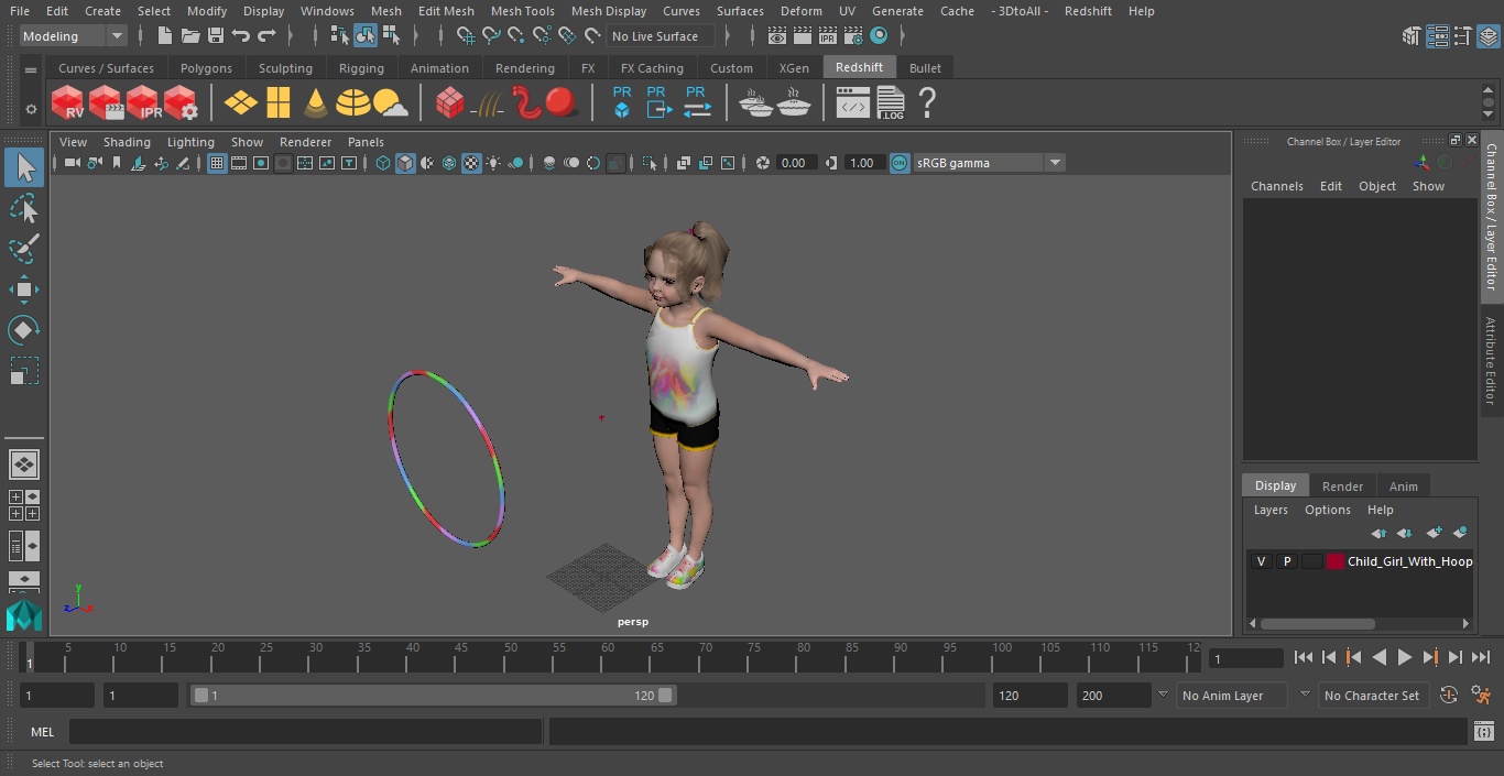 Child Girl With Hoop T-pose 3D
