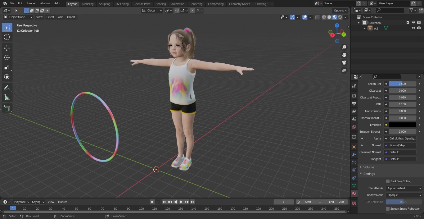 Child Girl With Hoop T-pose 3D