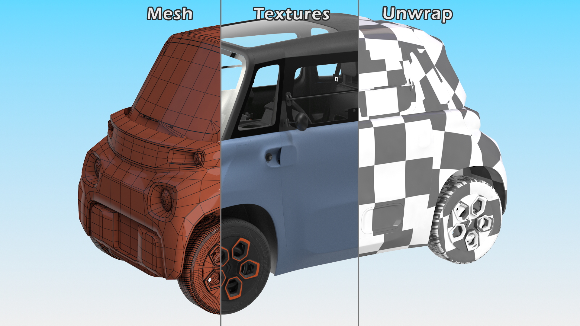 3D Electric Car Citroen Ami Rigged