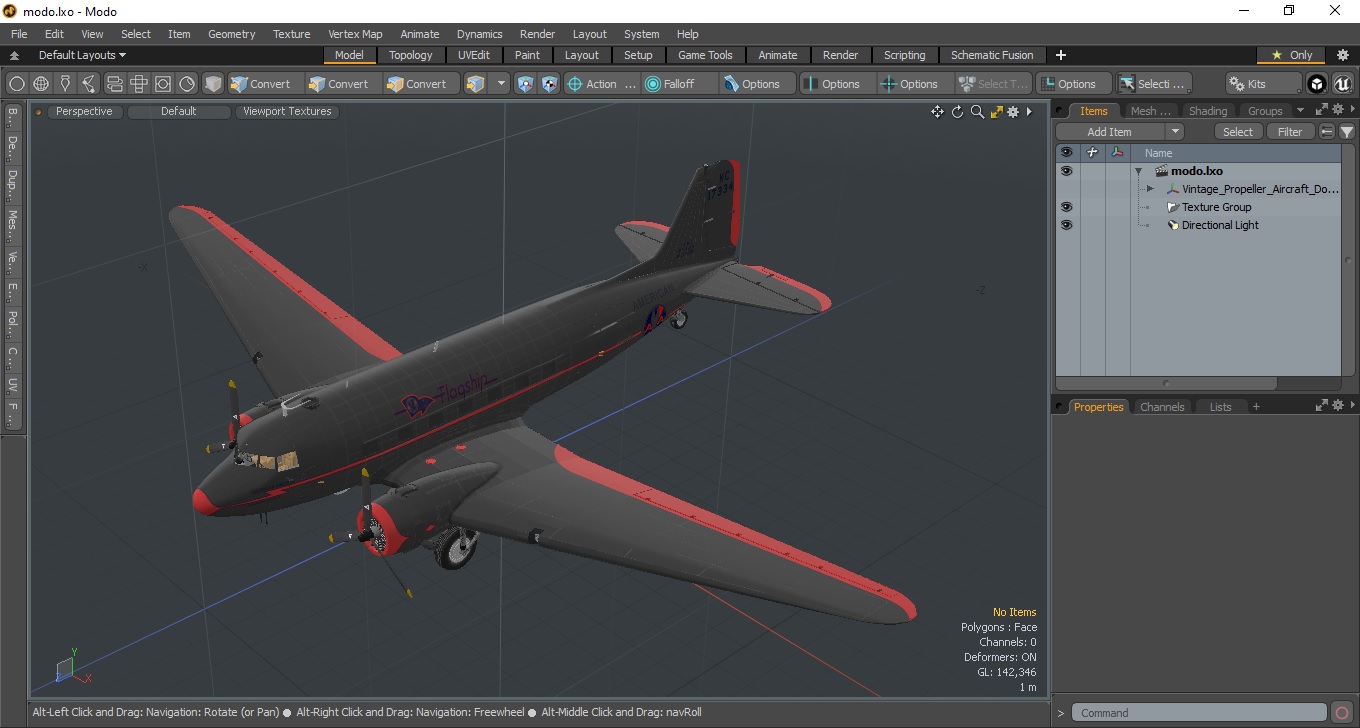 Vintage Propeller Aircraft Douglas DC-3 3D model