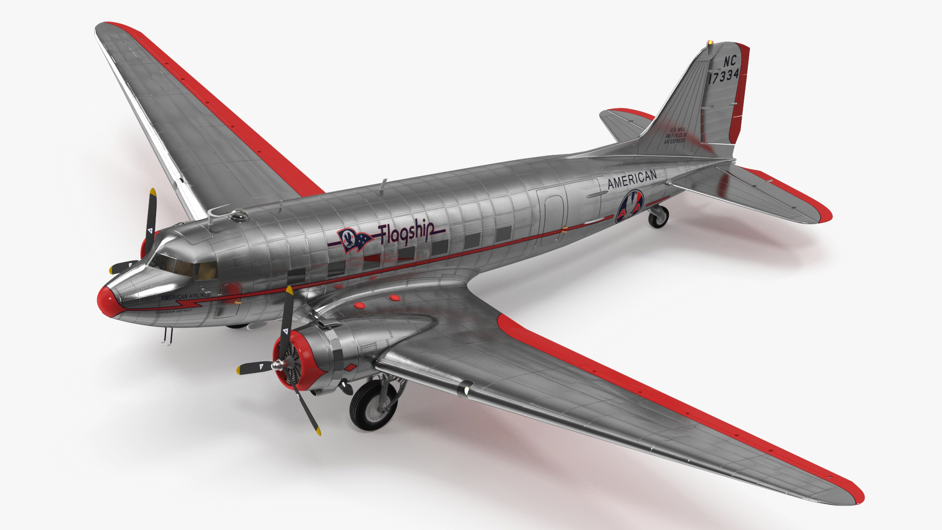 Vintage Propeller Aircraft Douglas DC-3 3D model