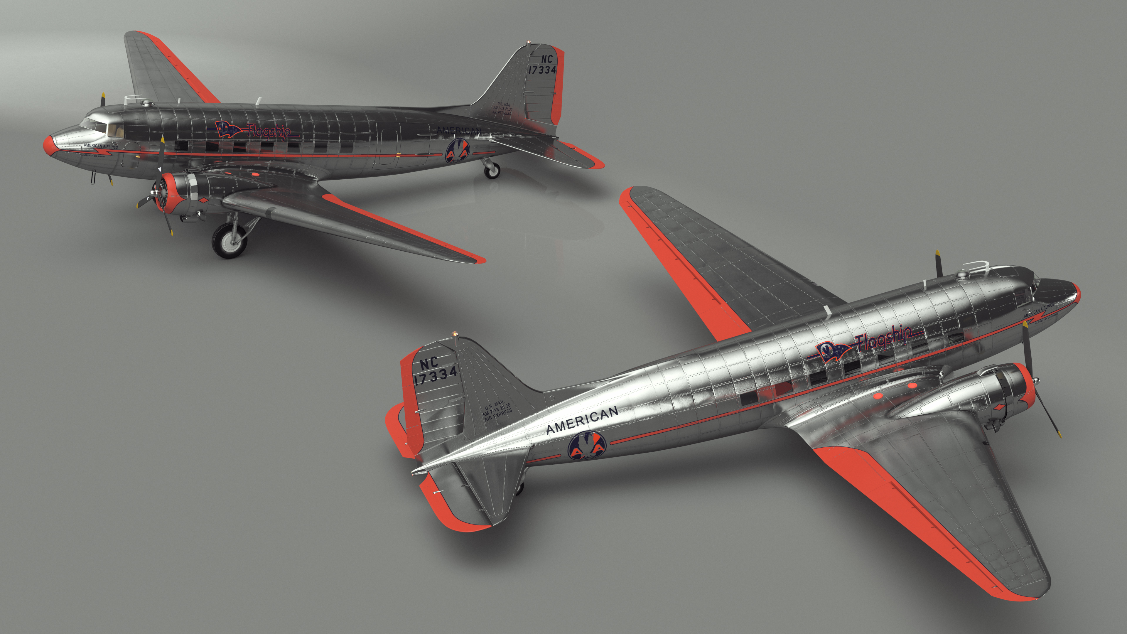 Vintage Propeller Aircraft Douglas DC-3 3D model