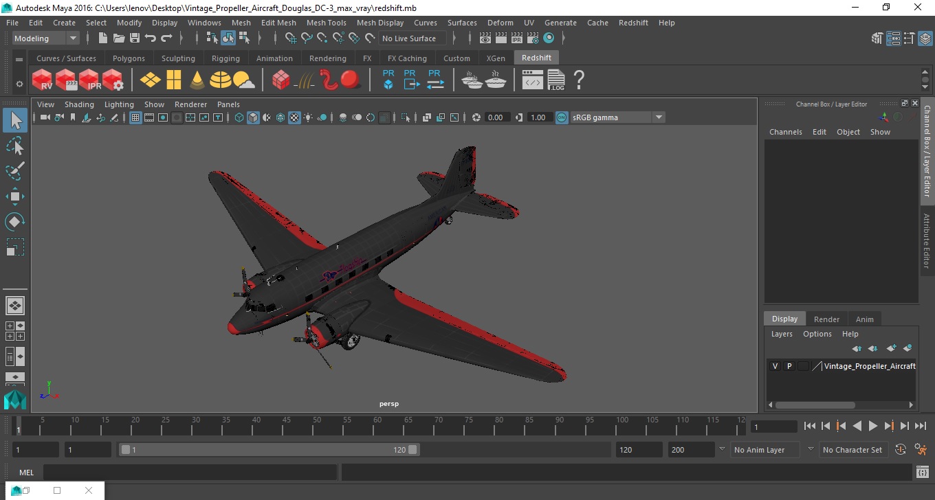 Vintage Propeller Aircraft Douglas DC-3 3D model