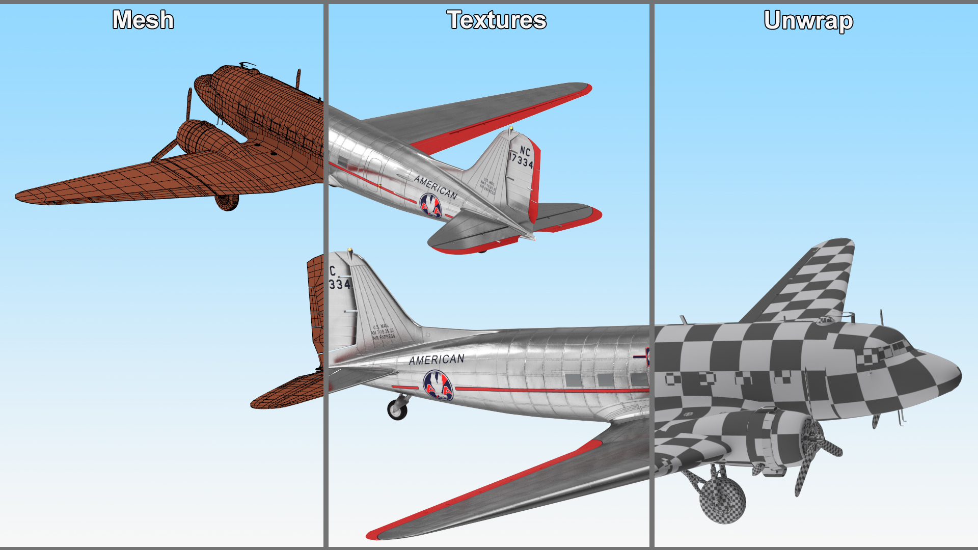 Vintage Propeller Aircraft Douglas DC-3 3D model