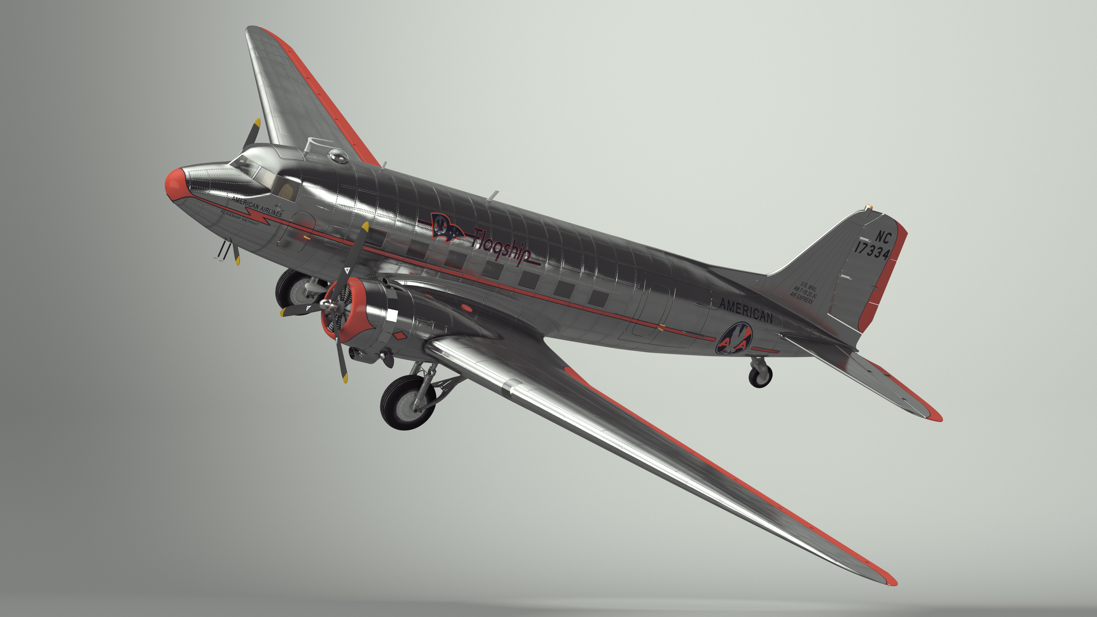 Vintage Propeller Aircraft Douglas DC-3 3D model