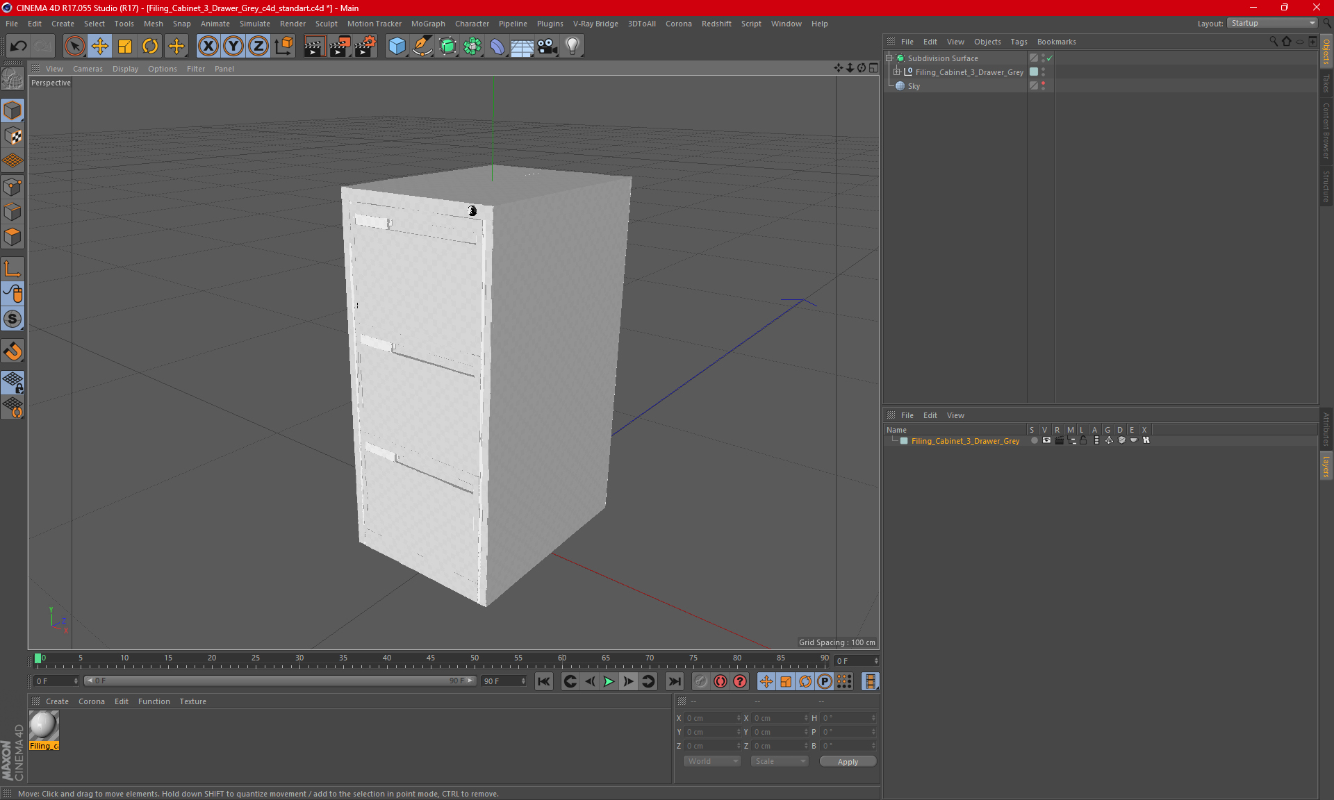 3D Filing Cabinet 3 Drawer Grey model