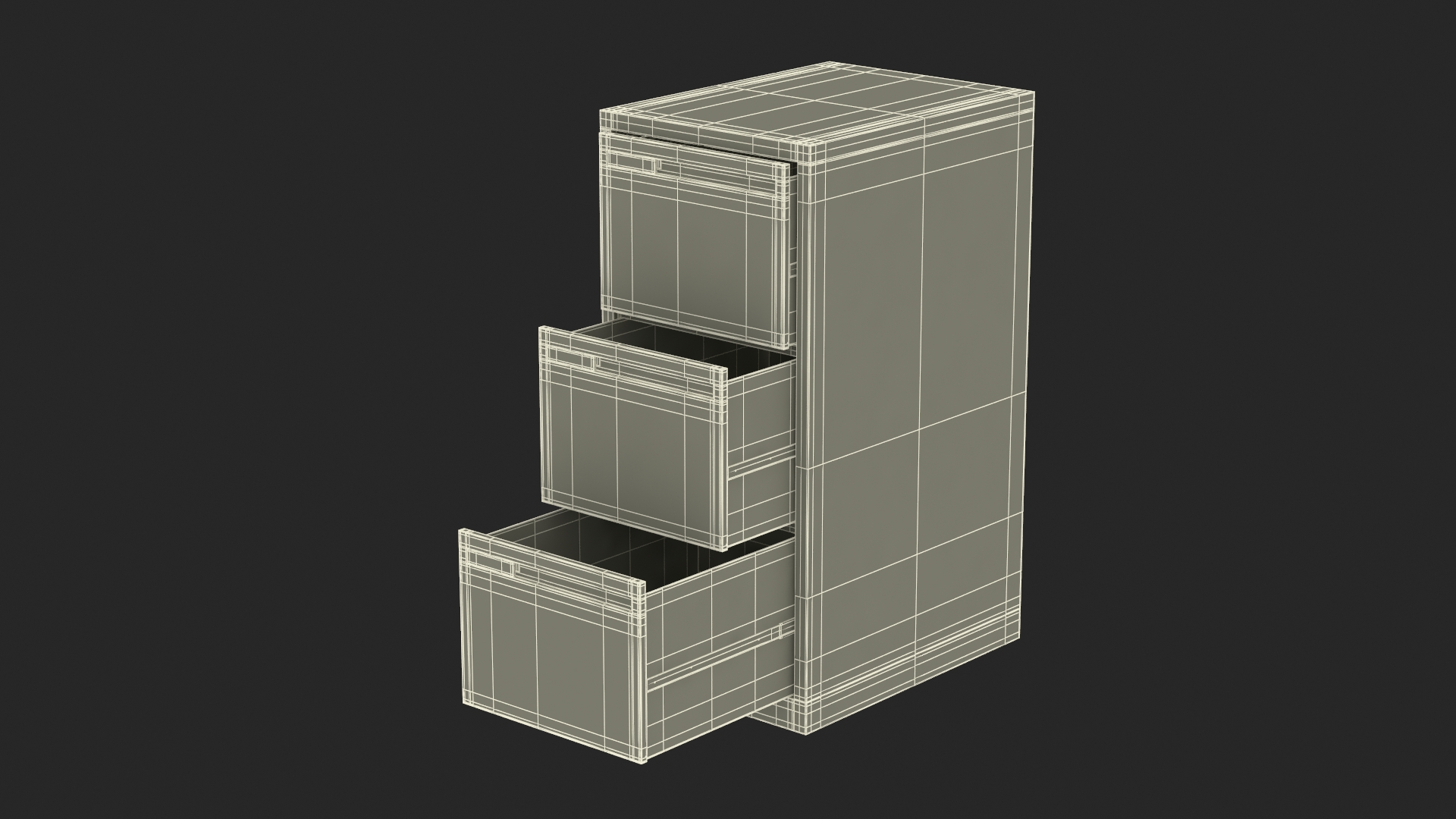 3D Filing Cabinet 3 Drawer Grey model