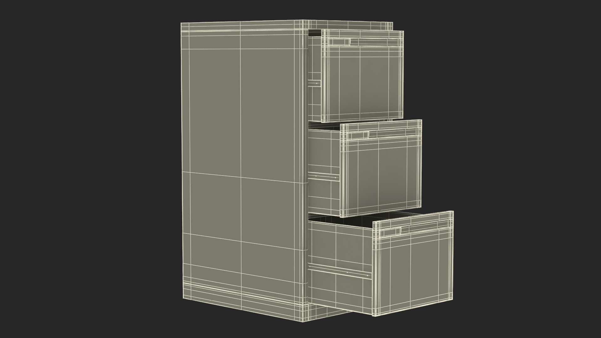 3D Filing Cabinet 3 Drawer Grey model