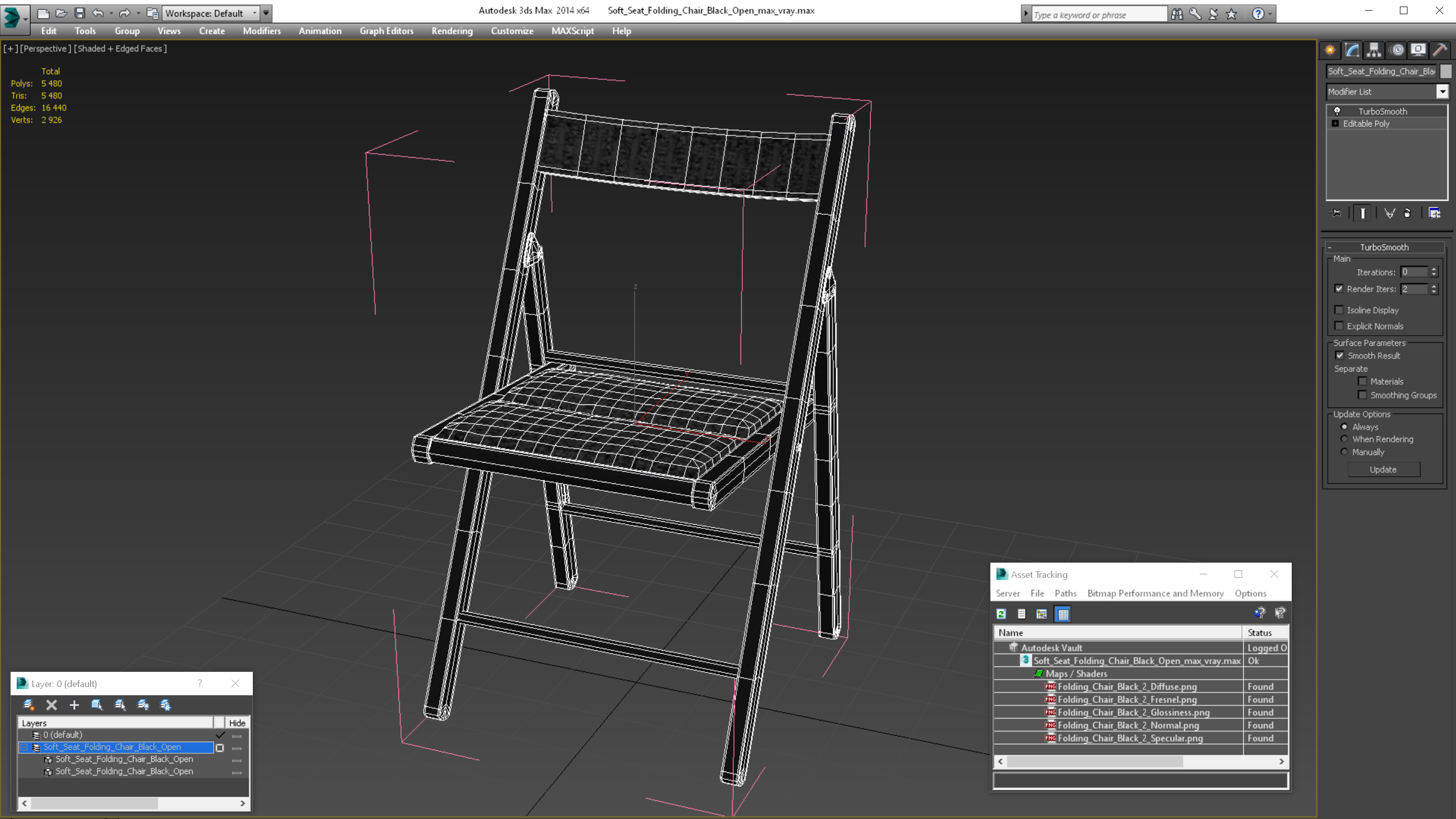 Soft Seat Folding Chair Black Open 3D model