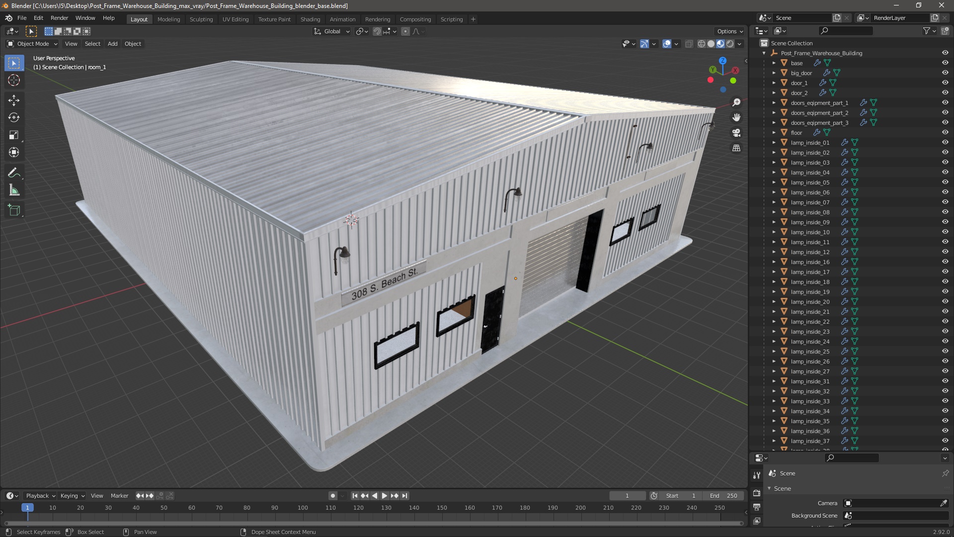 Post Frame Warehouse Building 3D model