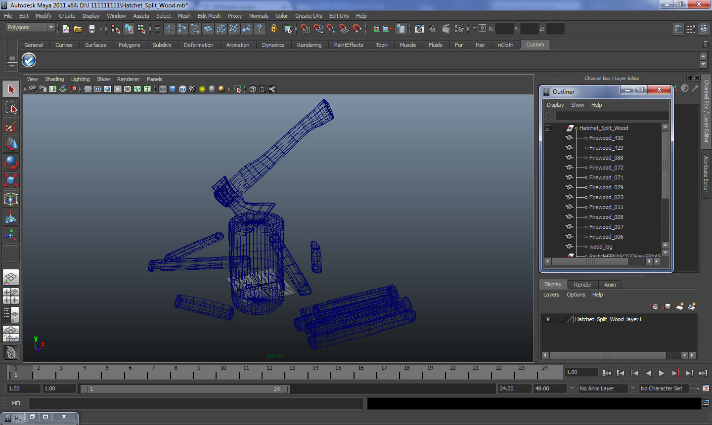 3D Hatchet Split Wood model