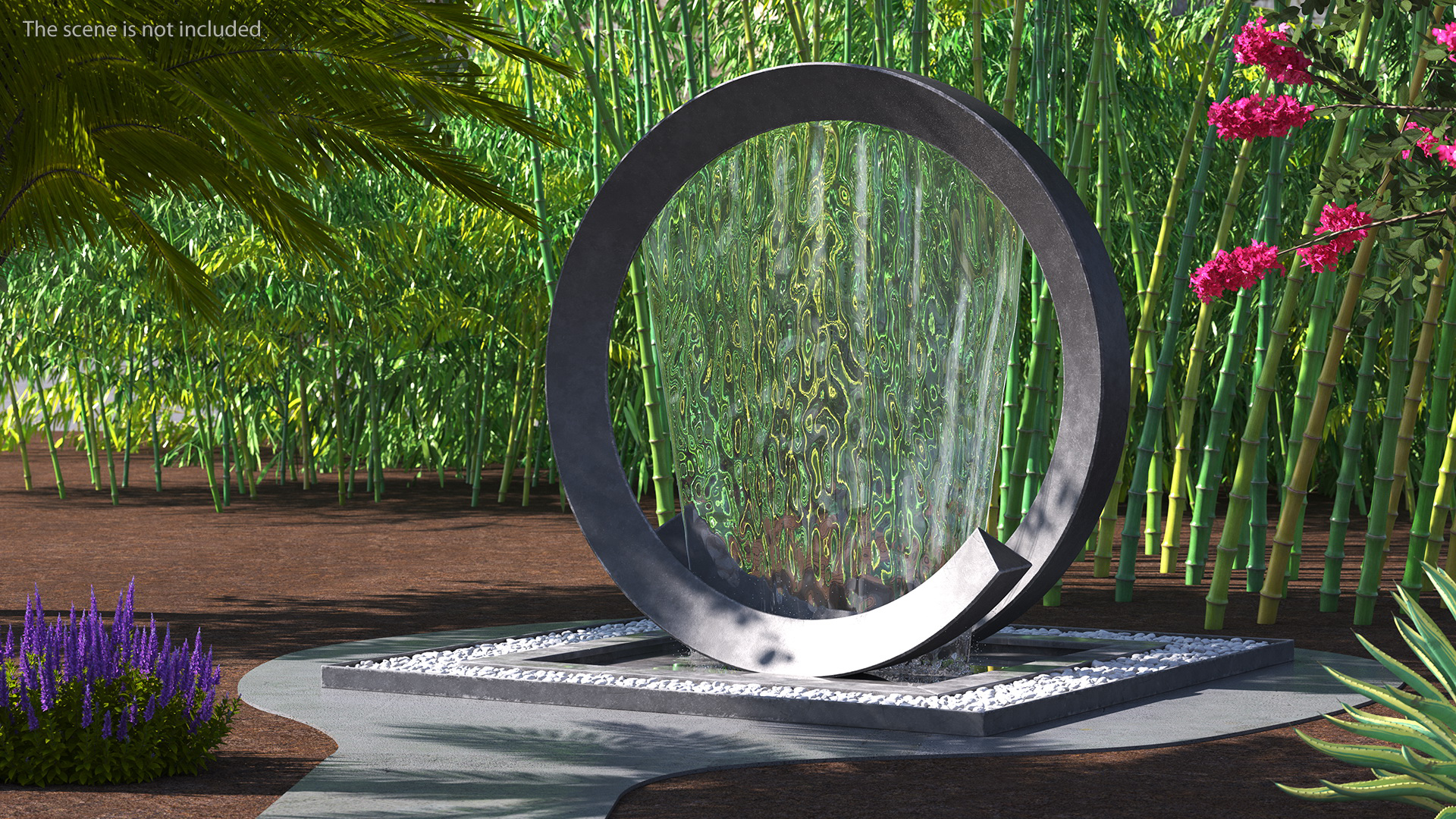 3D Park Fountain with White Pebble