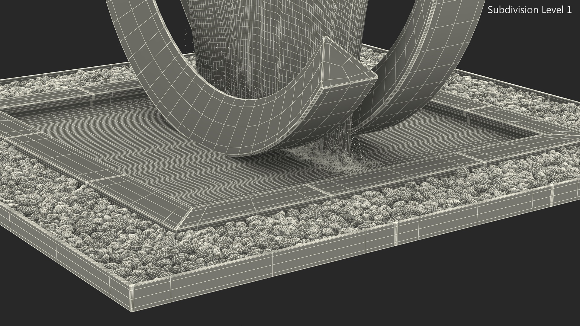 3D Park Fountain with White Pebble