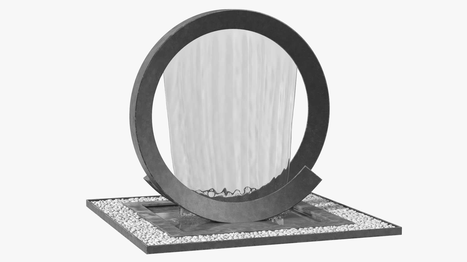 3D Park Fountain with White Pebble