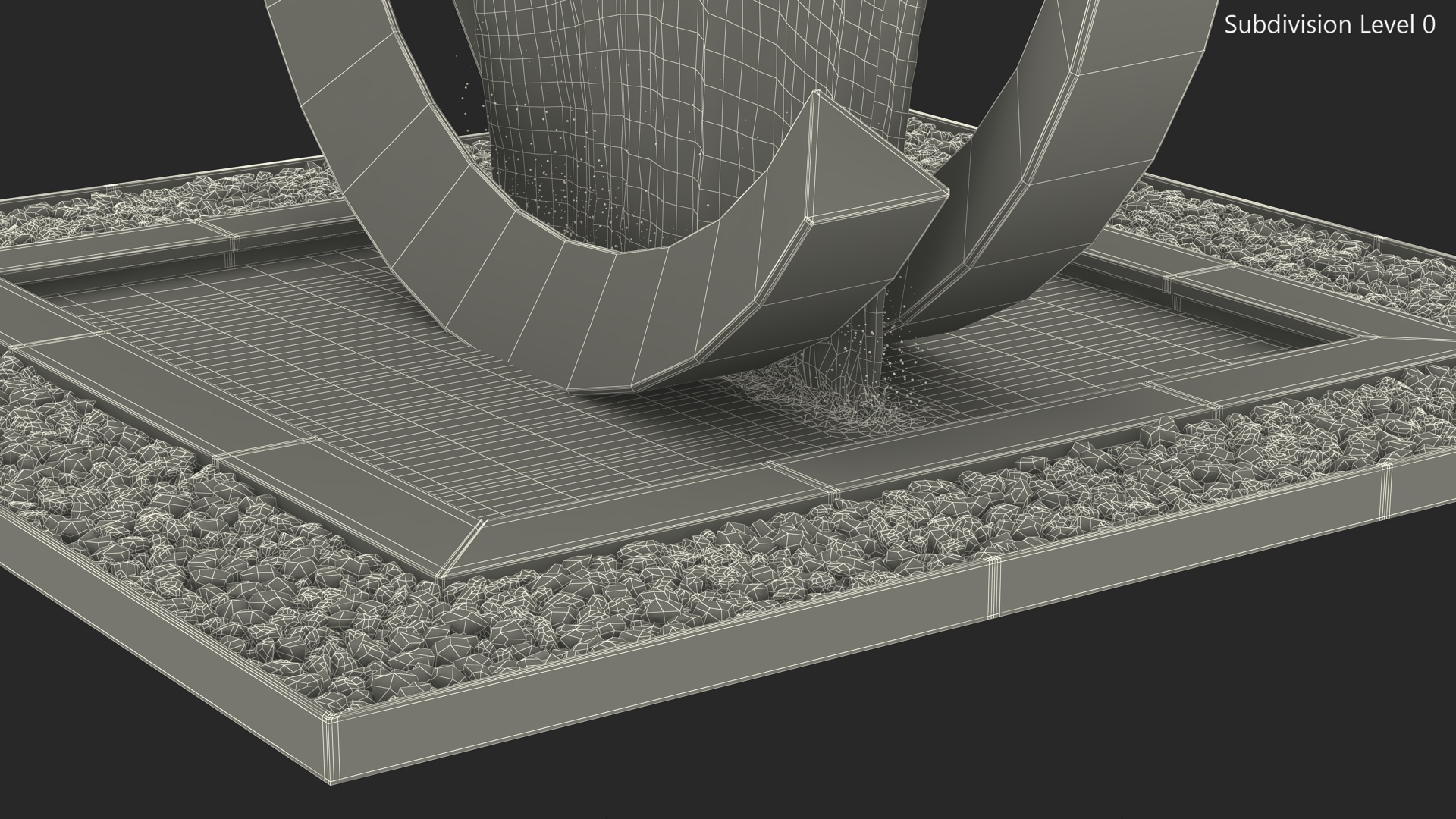 3D Park Fountain with White Pebble
