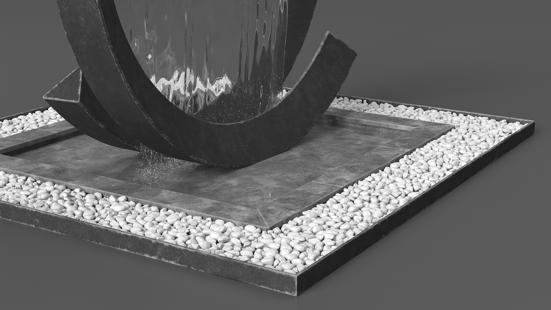 3D Park Fountain with White Pebble