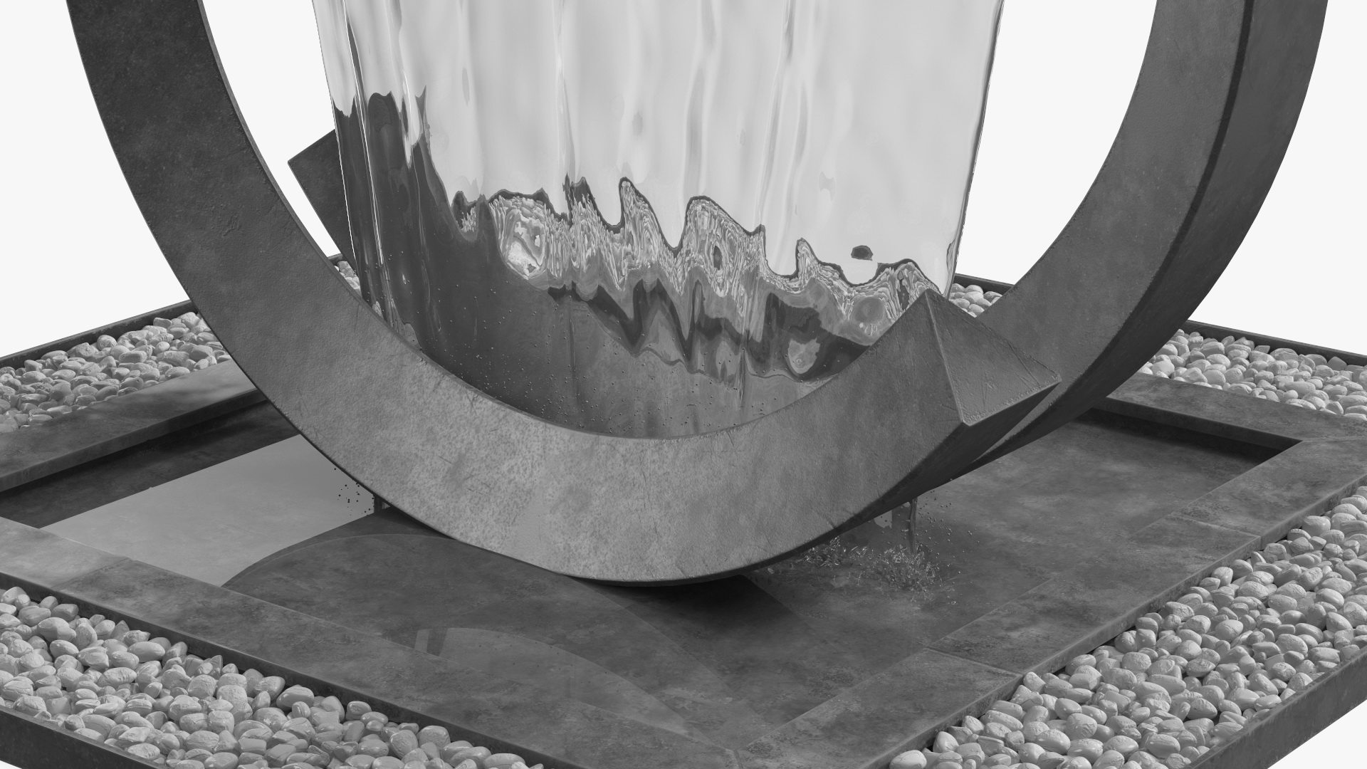 3D Park Fountain with White Pebble