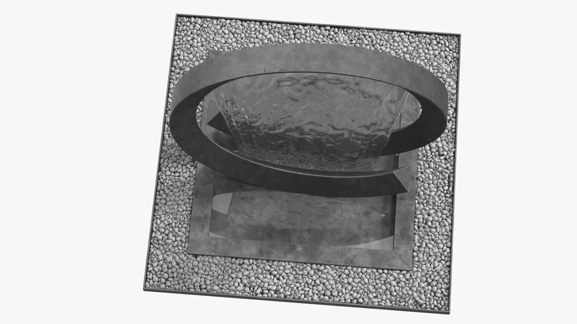 3D Park Fountain with White Pebble