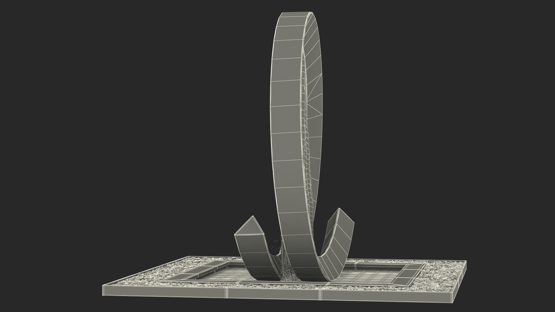 3D Park Fountain with White Pebble
