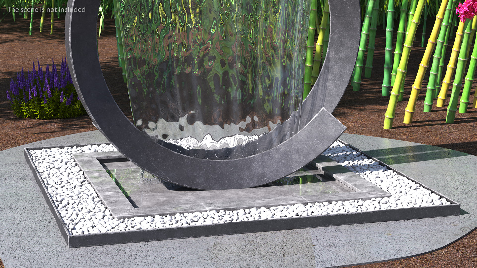 3D Park Fountain with White Pebble