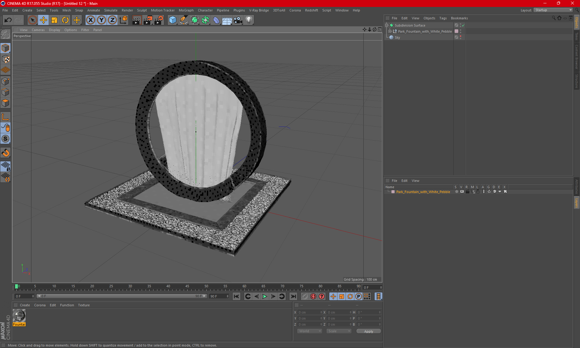 3D Park Fountain with White Pebble