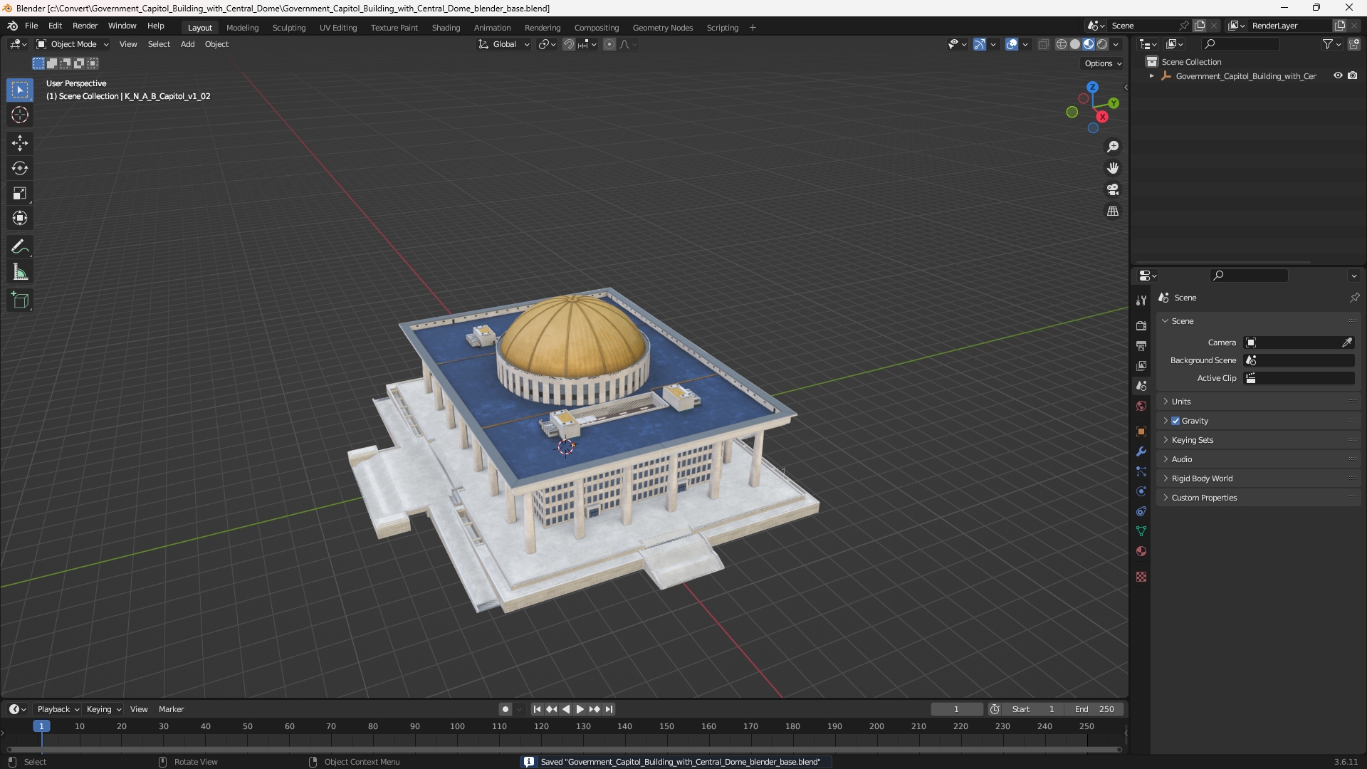 Government Capitol Building with Central Dome - view 10