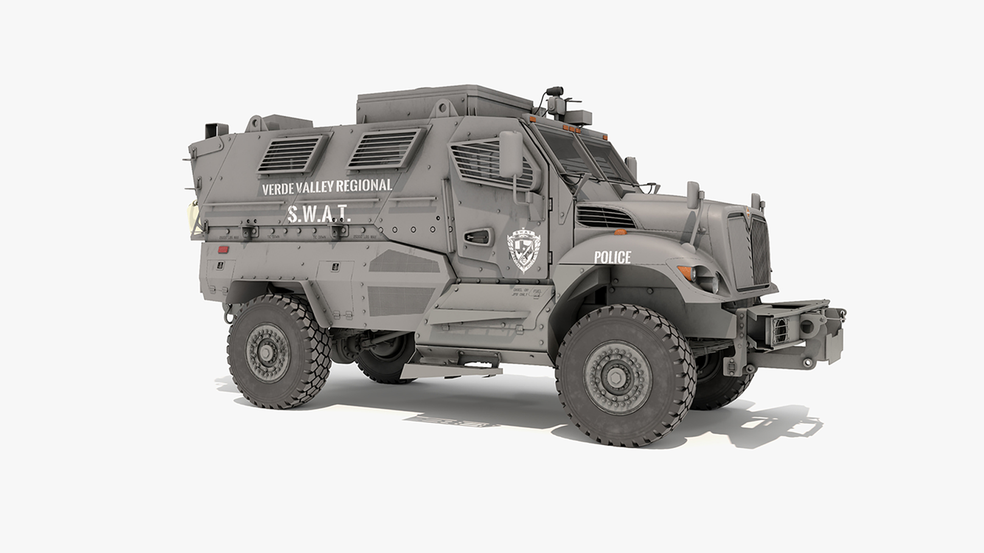3D Police SWAT Armored Vehicle Grey Rigged for Cinema 4D model