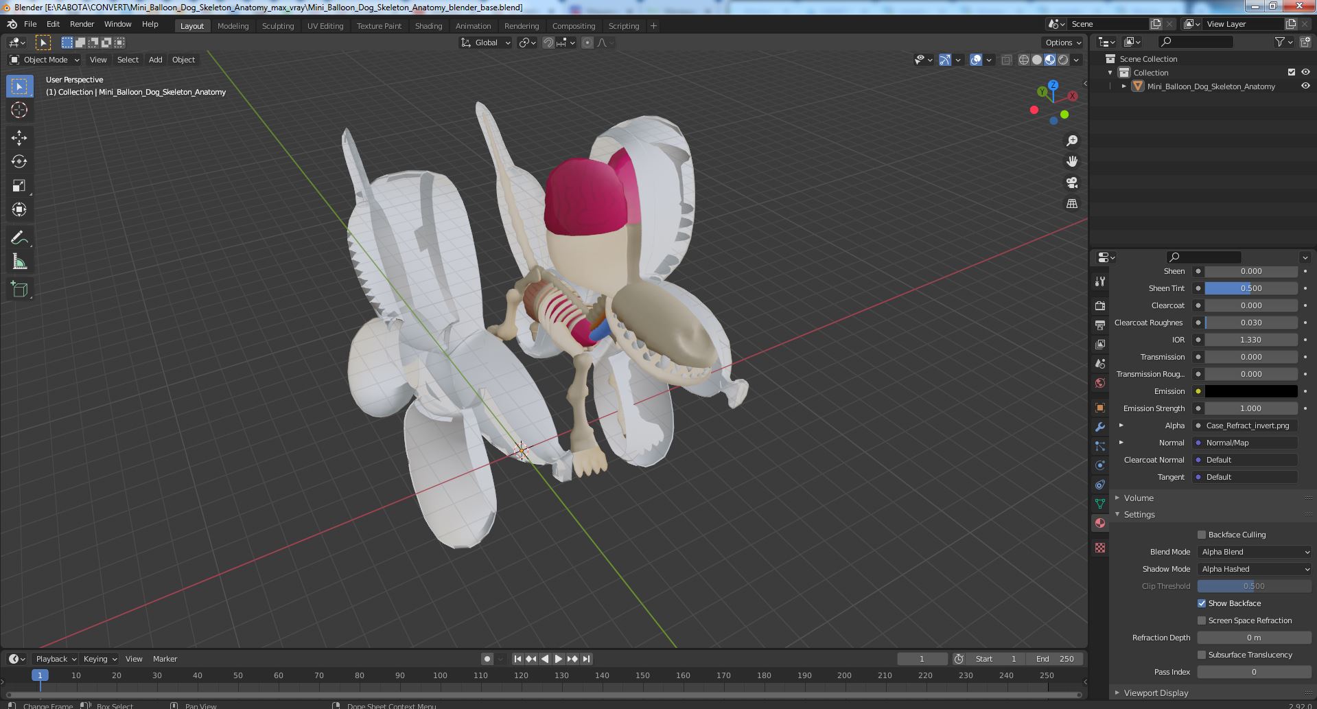 3D Mini Balloon Dog Skeleton Anatomy model