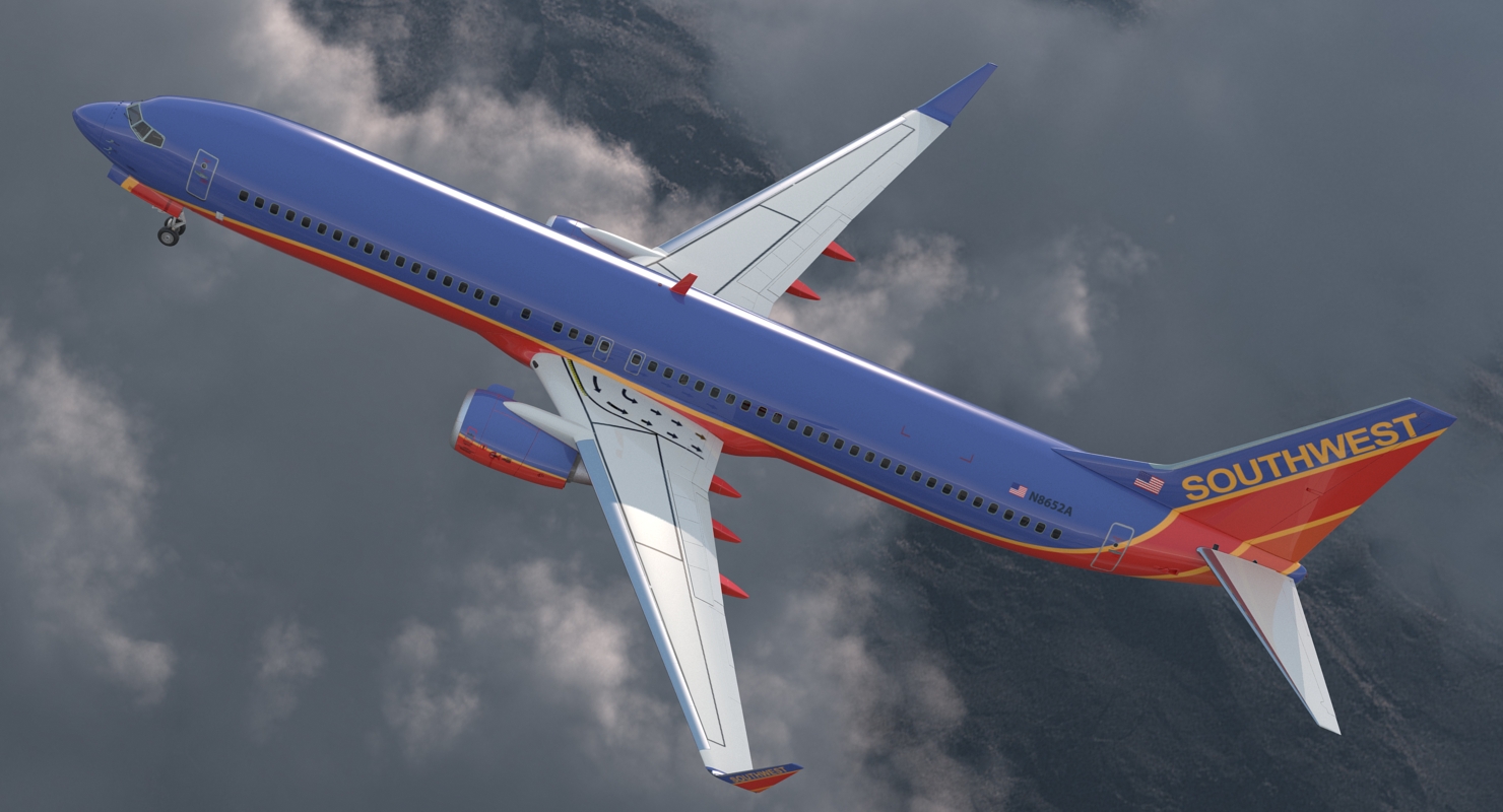 Boeing 737 900 ER Southwest Airlines with Cabin Rigged 3D model