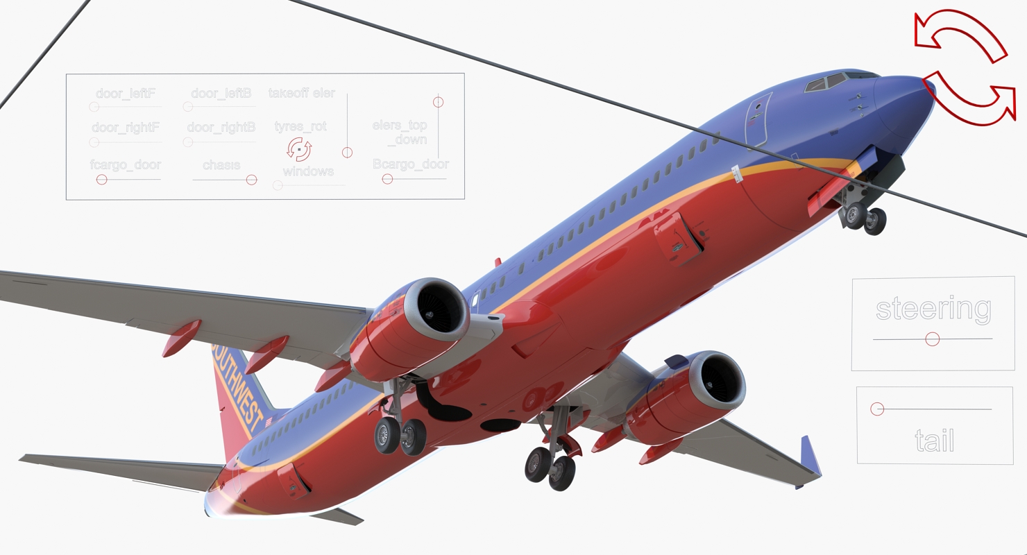 Boeing 737 900 ER Southwest Airlines with Cabin Rigged 3D model